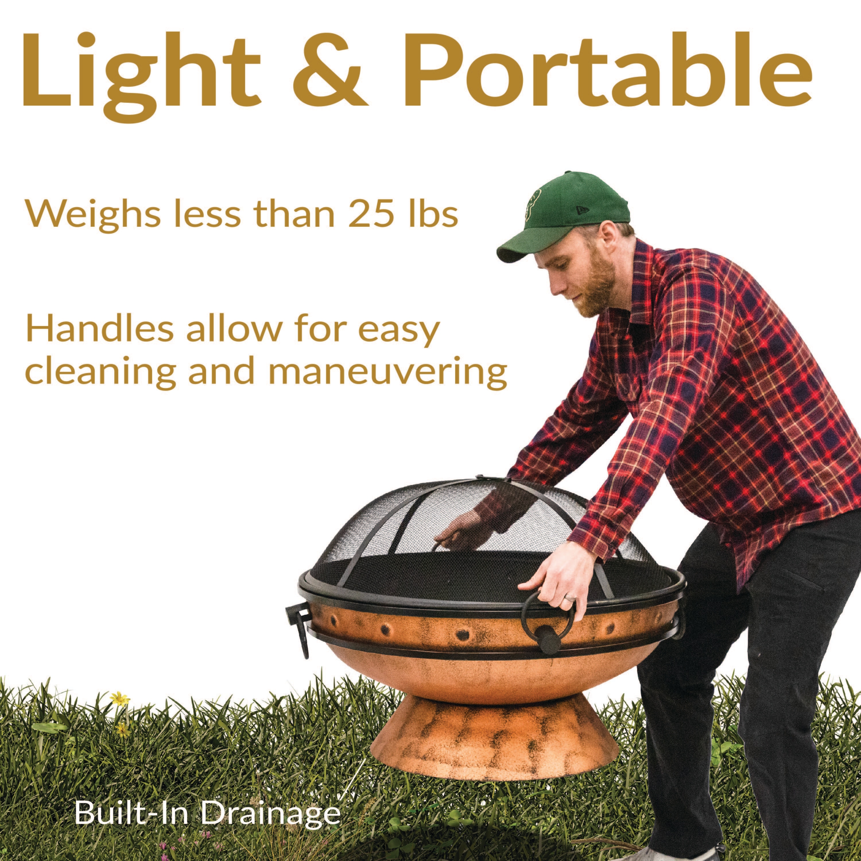 Copper Finish 30-Inch Round Wood-Burning Fire Pit with Handles