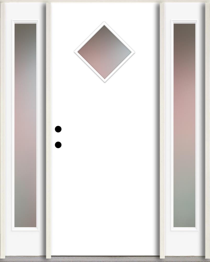 RELIABILT LO1067345 Spotlights 56-in x 80-in x 4-5/8-in Fiberglass 1/4 lite Right-hand inswing Modern White Paint Painted Prehung Front Door with Sidelights Insulating core