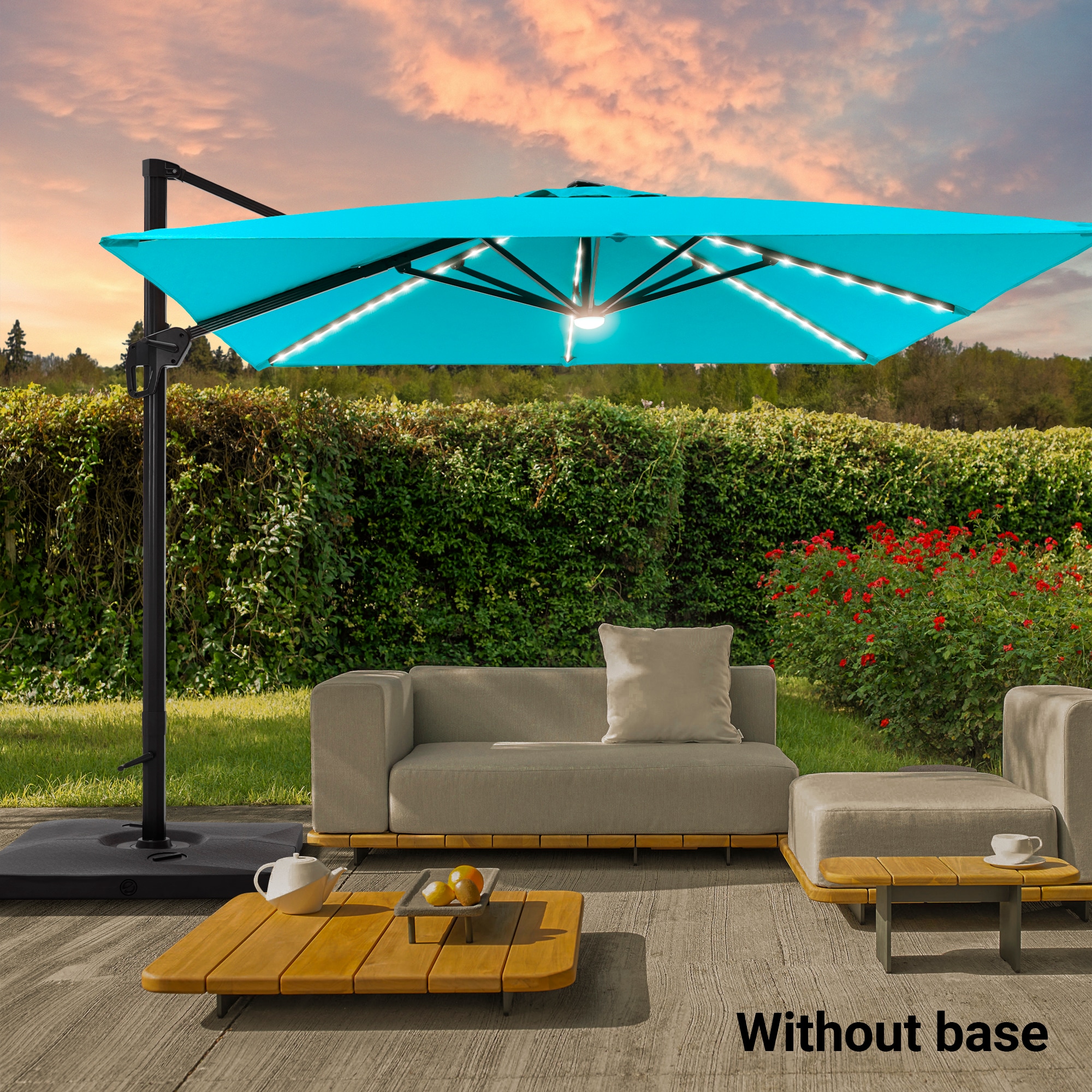ACEGOSES LW-LED1010-LB 10-Feet Aluminum Blue No-tilt Cantilever Patio Umbrella with Lights and