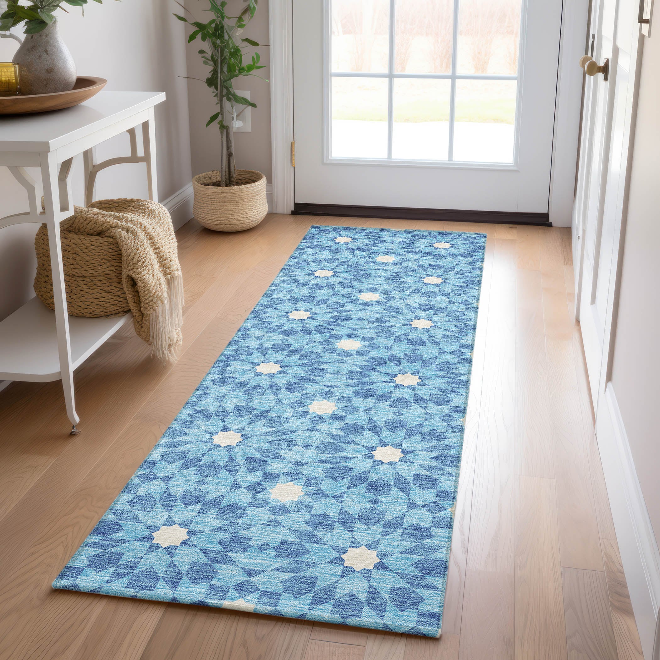 Addison Rugs ACN734DN2X8 Chantille ACN734DN 2 x 7 (ft) Polyester Denim Rectangular Indoor/Outdoor Geometric Machine washable Area rug