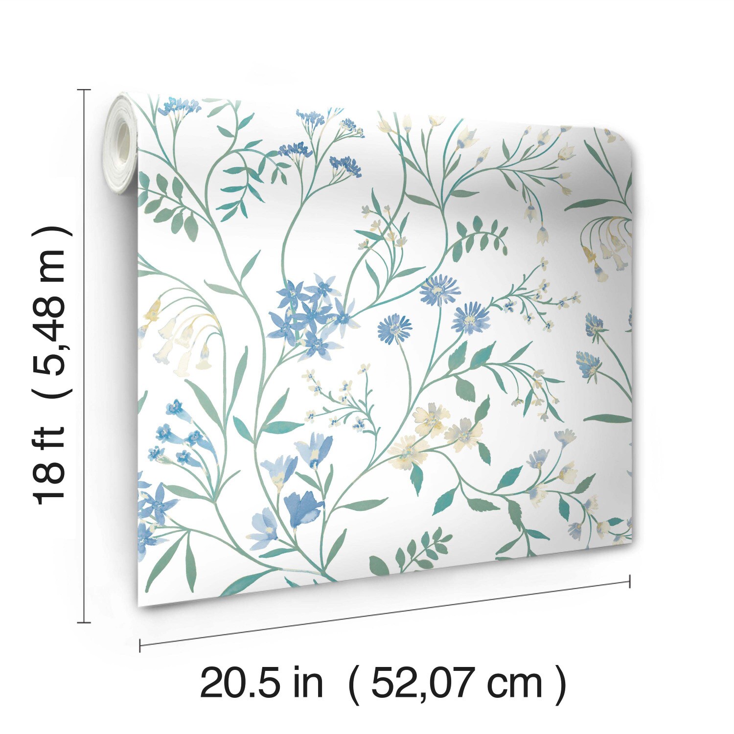 RoomMates 30.75-sq ft Blue Vinyl Floral Self-adhesive Peel and Stick ...