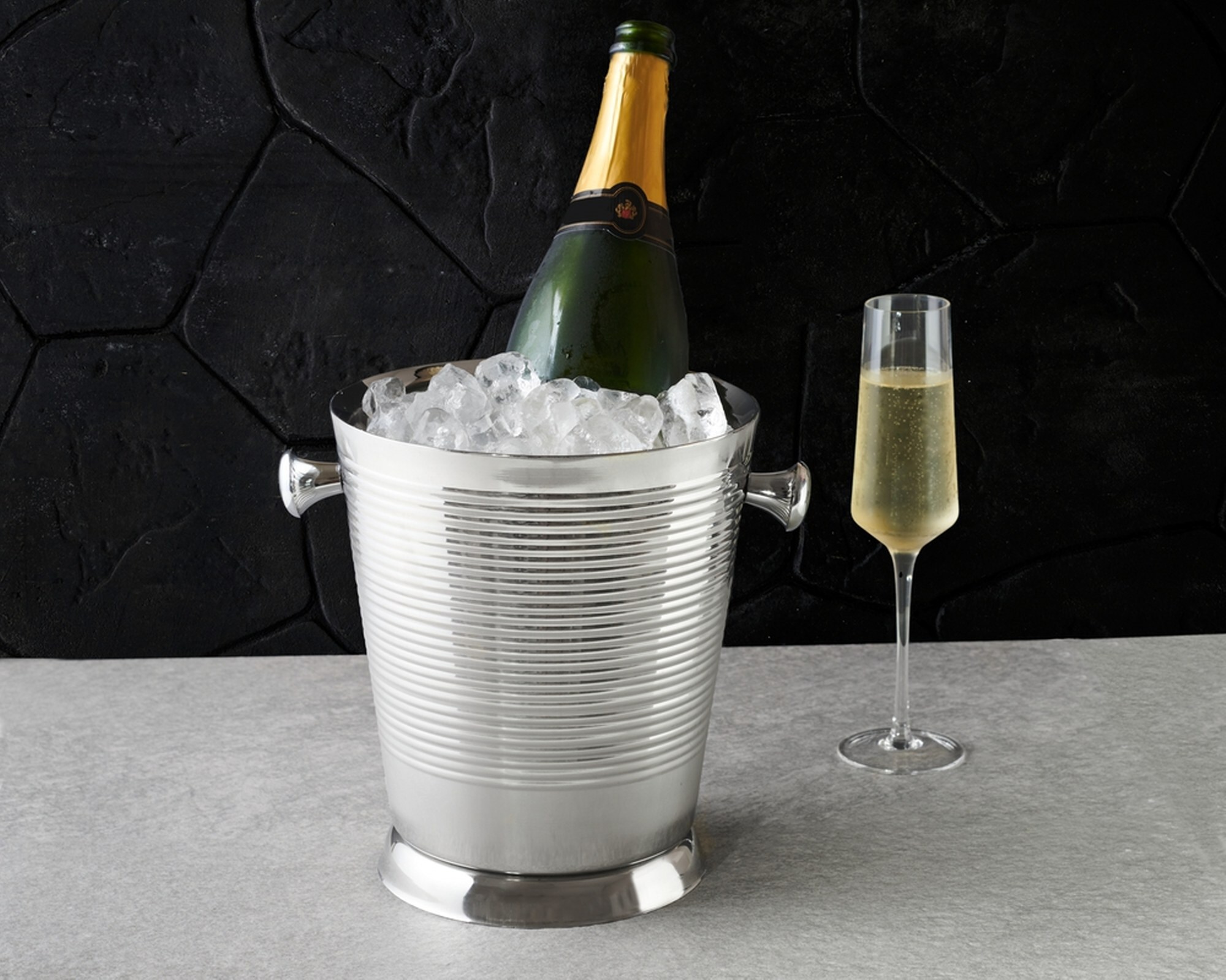 4 L Stainless Steel Ice Bucket Wine Champagne Cooler Mirror Finish Ribbed Rings 