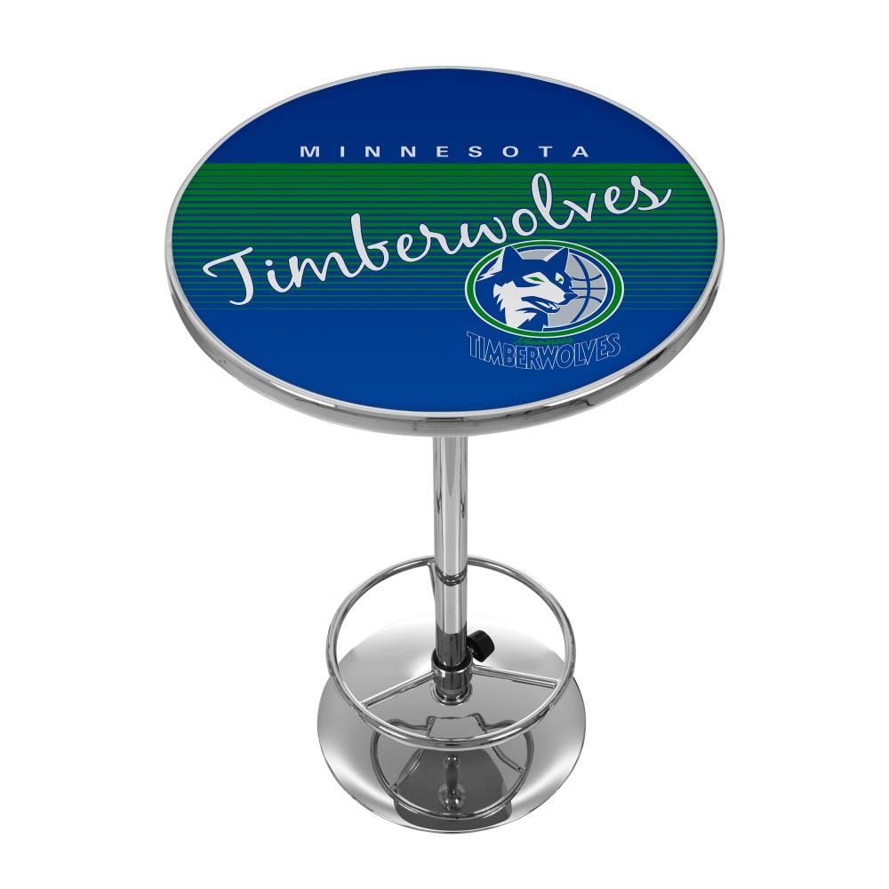 Trademark Gameroom NBA2000HC-MT Minnesota Timberwolves Pub Tables Chrome Round Traditional Bar Table, Composite with Metal Pedestal Base 27.375-in L x 42-in H