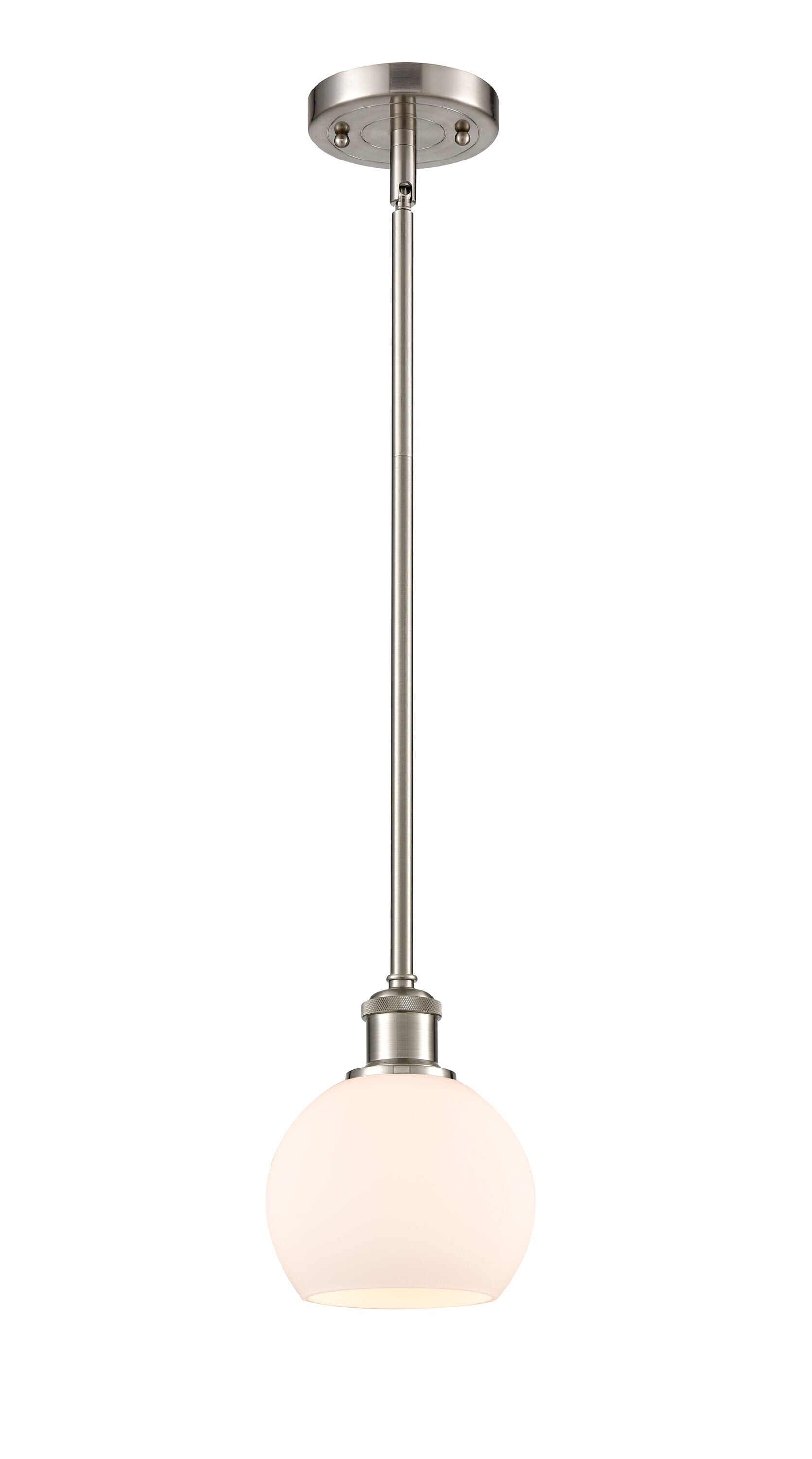 Athens Brushed Satin Nickel, Matte White Industrial Opal Glass Globe Mini Hanging Pendant Light | - Innovations Lighting 516-1S-SN-G121-6