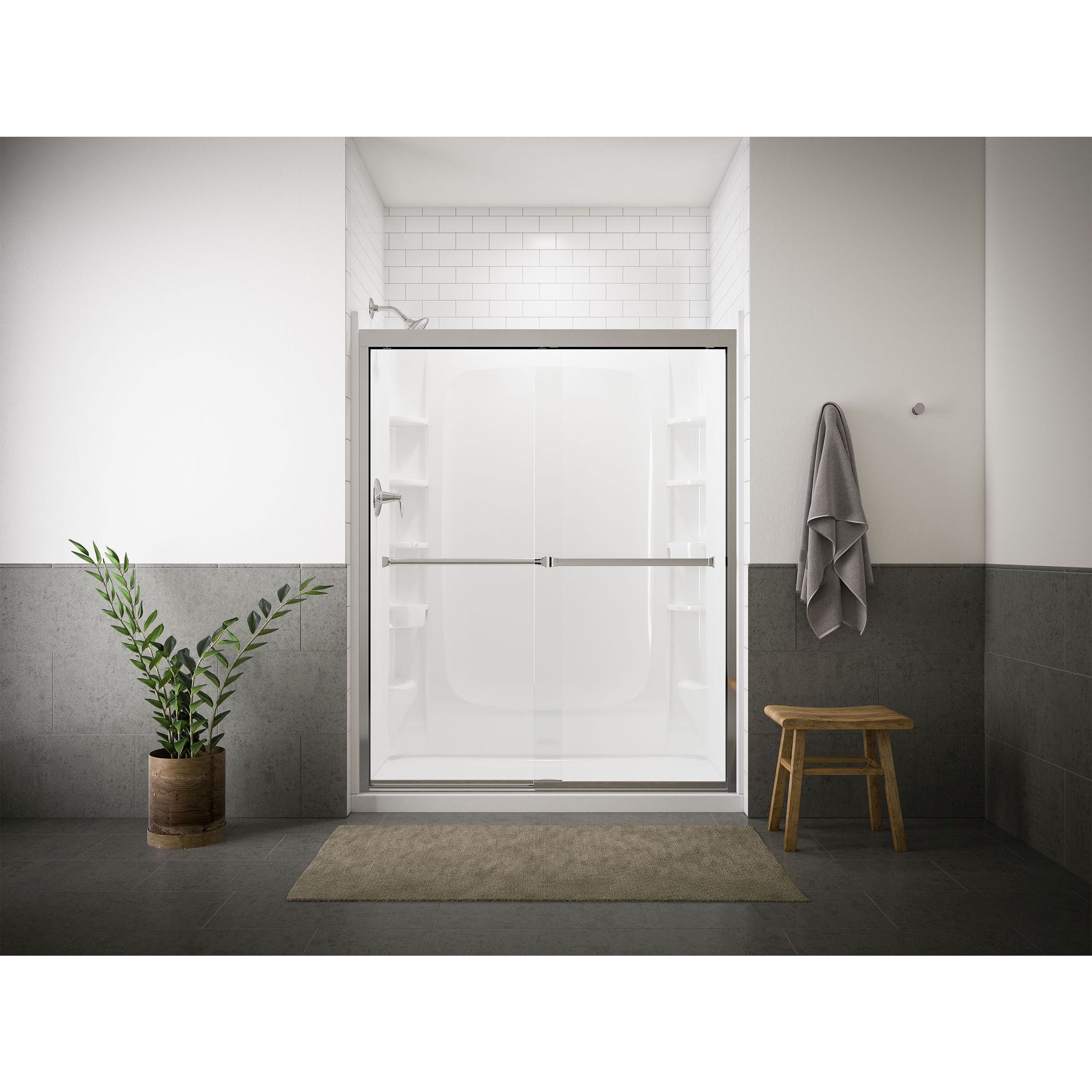 Sterling 581075-59S-G05 Meritor Silver 54-in to 60-in W x 69.69-in H Frameless Sliding Shower door 1/2-in Thick Clear Glass