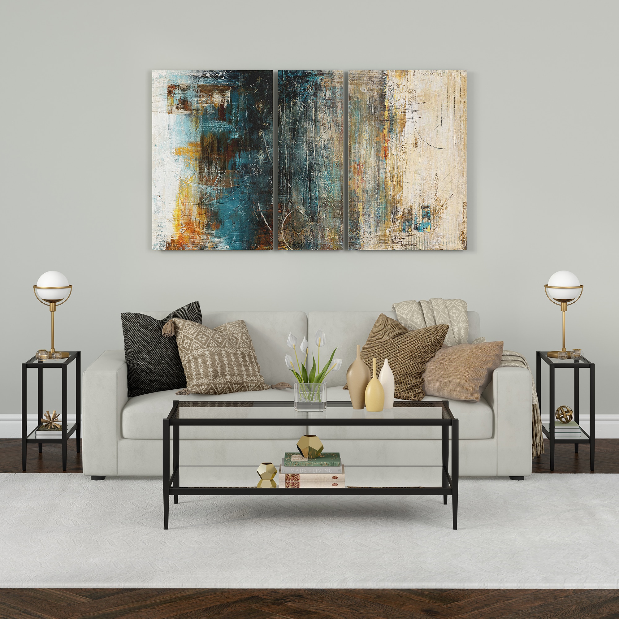 Blackened Bronze 24" Rectangular Side Table with Glass Shelf