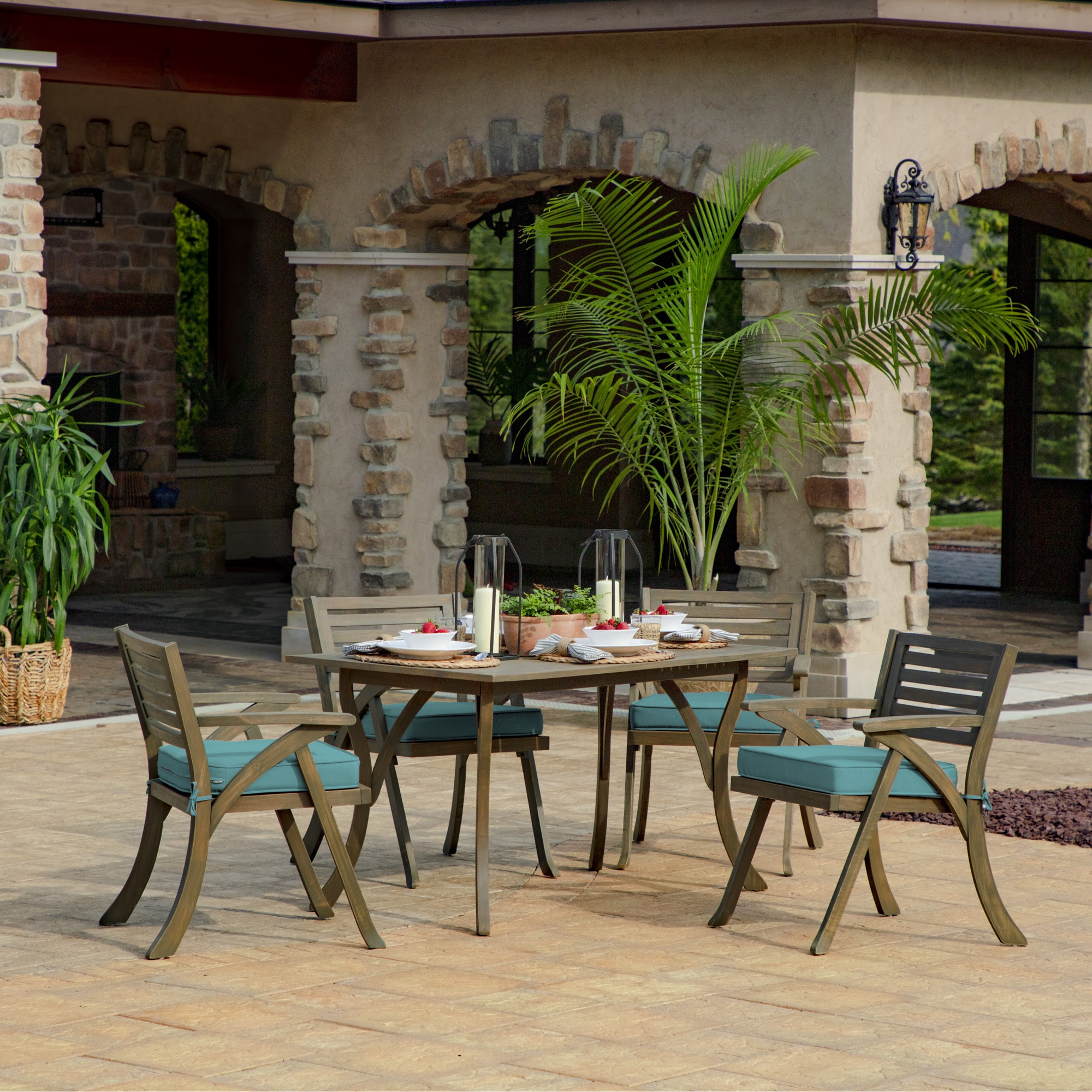 Surf Teal Rounded Back Outdoor Dining Cushion with EverTru Acrylic