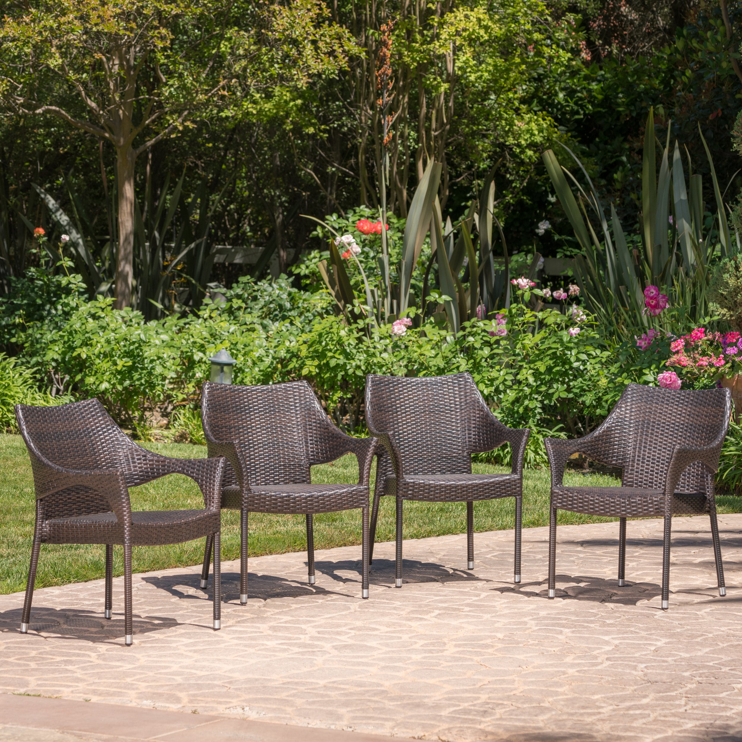 Mirage Brown Wicker Stackable Outdoor Dining Chairs with Iron Frame