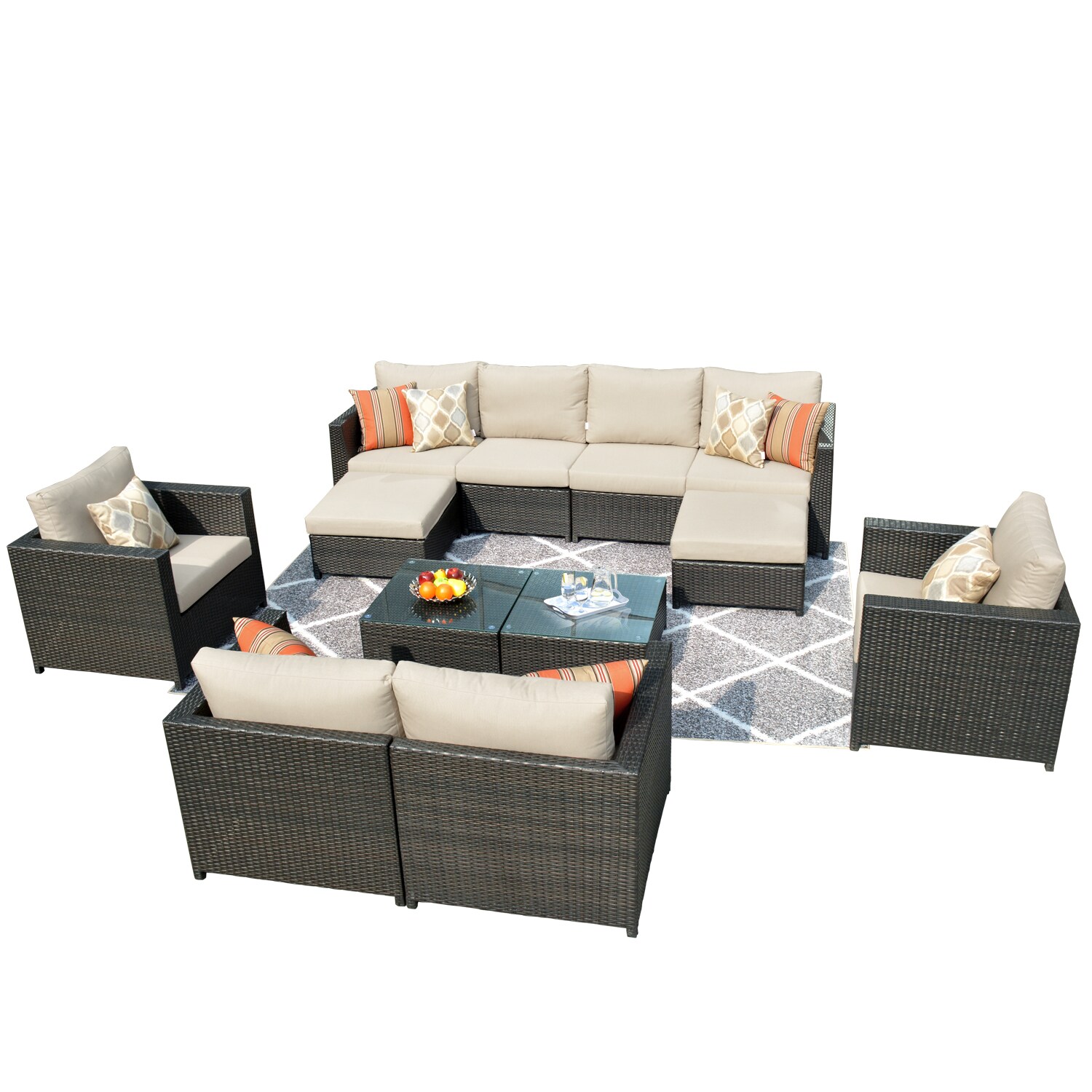 XIZZI KING214 12-Piece Wicker Patio Conversation Set with Off-white Cushions