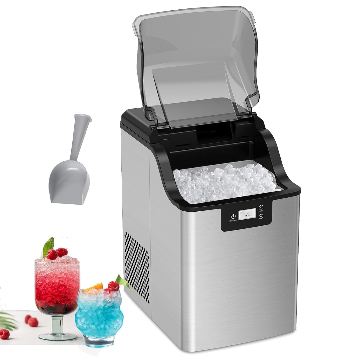 Qeetex LHF-ZBJ-PHO-0UZPCHOG Portable Countertop Ice Maker - Fast Ice in 6 Minutes - 44 lbs/24 Hours - 3.3 lb Basket - 2.8L Tank - Auto-Clean/Timer/Quiet Operation - Full/Low Alerts