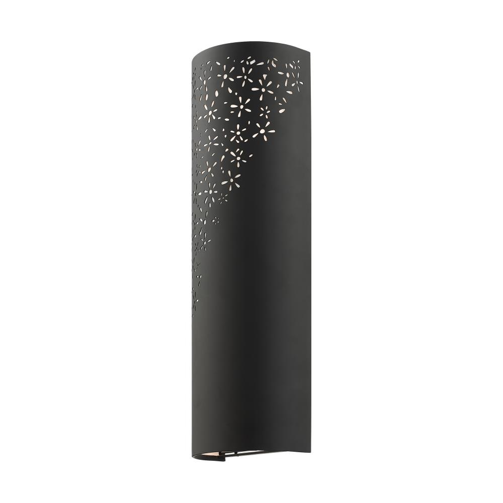 Noria Organic Laser Cut Black Steel 2-Light Wall Sconce with Off-White Linen Shade