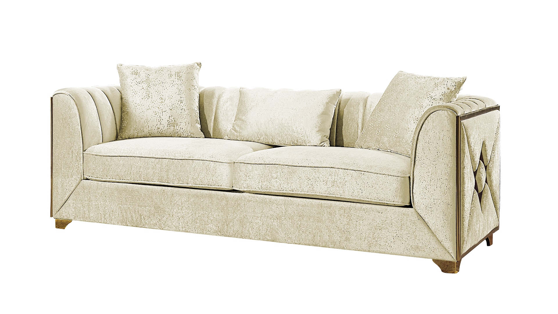 Galaxy 601955552424 Velencia 91.75-in Modern Cream Velvet 3 -seater Sofa