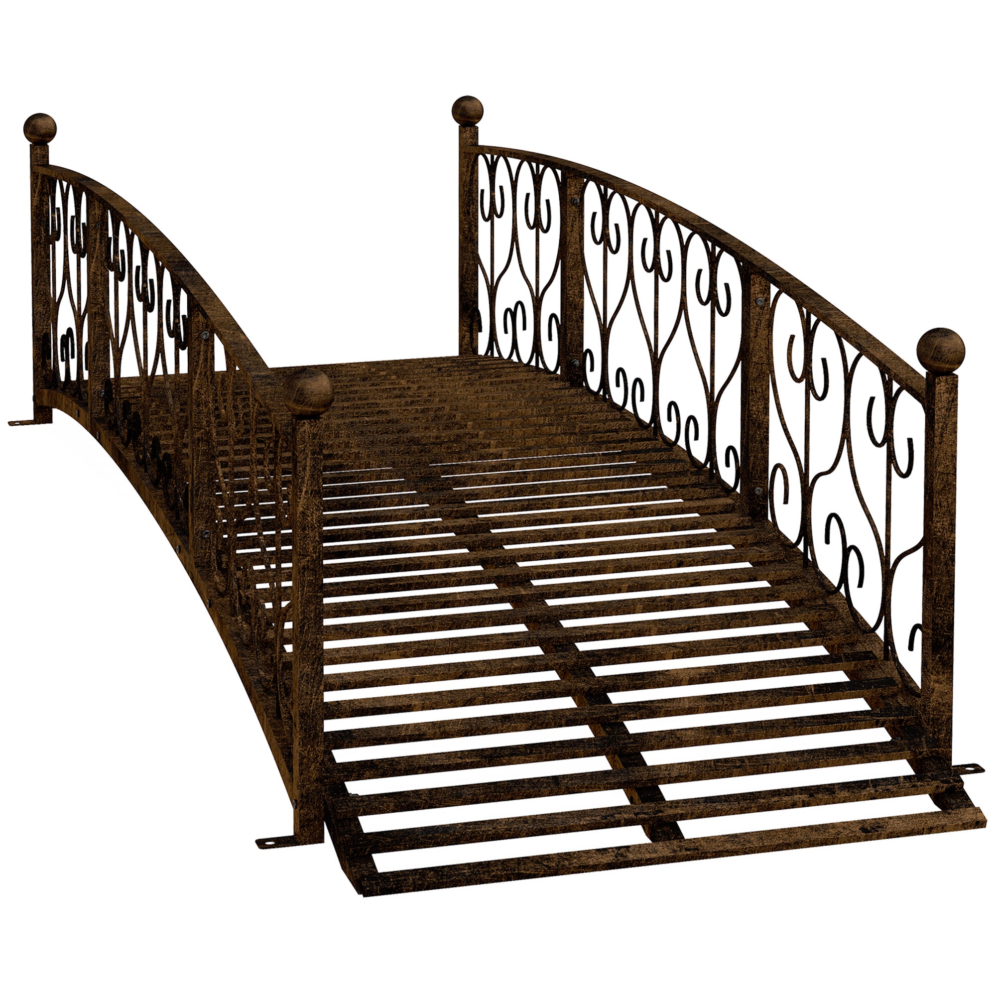 Outsunny 7ft Metal Arch Garden Bridge with Safety Siderails Decorative Arc Footbridge with Delicate Scrollwork inSin Motifs for Backyard Creek Stream Fish Pond Bronze