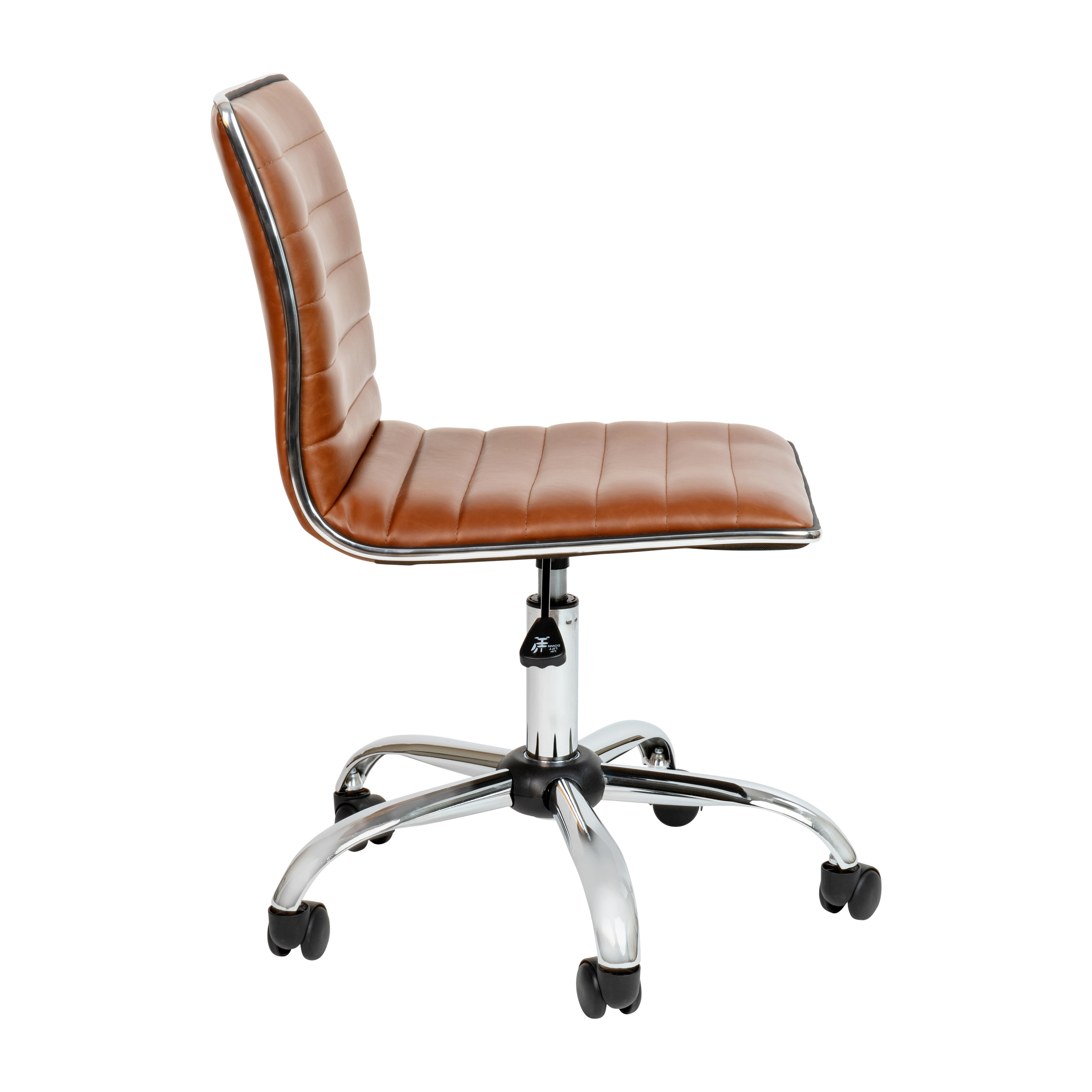 Brown Vinyl Low Back Armless Task Chair with Chrome Frame
