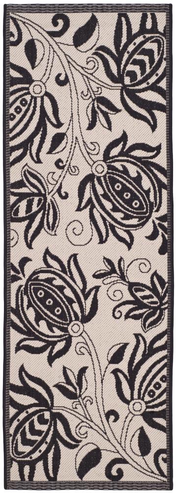 Safavieh CY2961-3901-27 Courtyard Blossums 2 x 7 (ft) Loomed Polypropylene Sand/Black Rectangular Indoor/Outdoor Floral/Botanical Coastal Runner rug