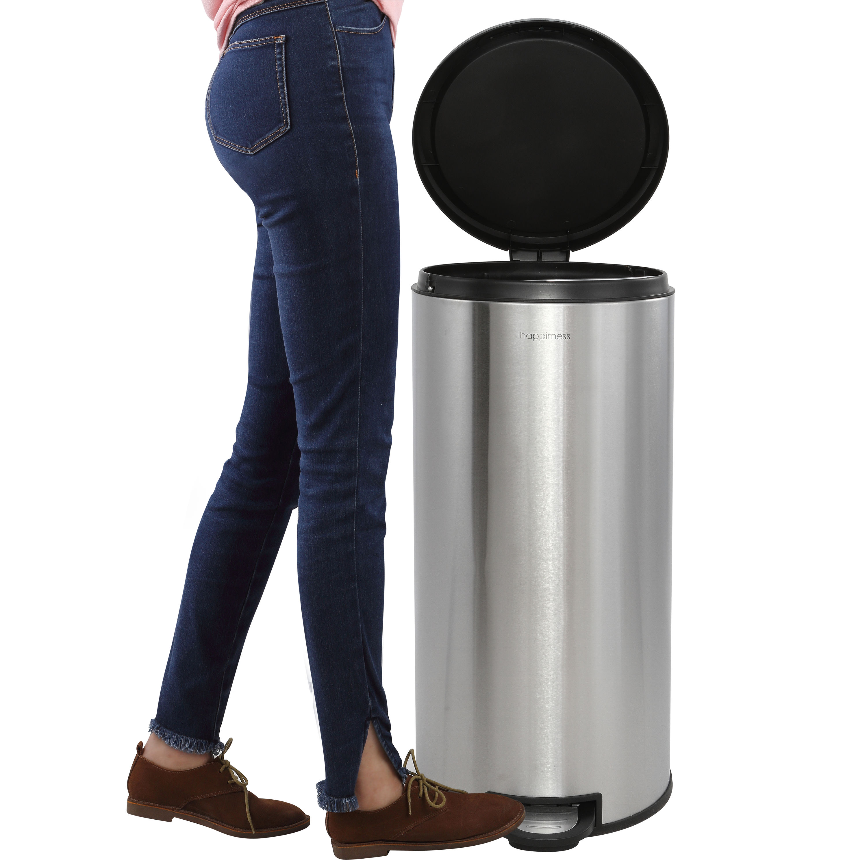 Mainstays 7.9 Gallon Trash Can. Plastic Round Step Kitchen Trash Can, Silver