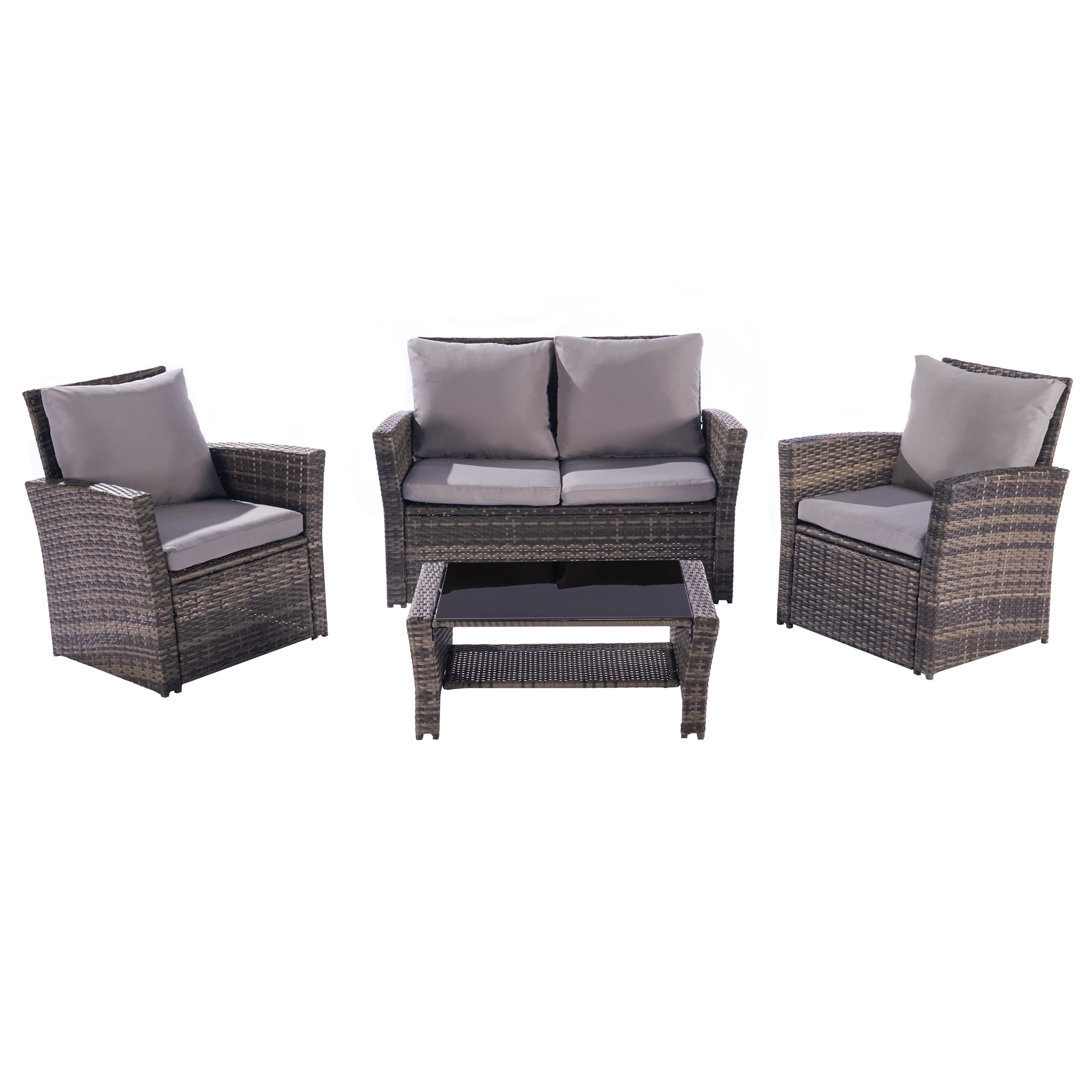 Maocao Hoom BHW874S00005 4-Piece Wicker Patio Conversation Set with Gray Cushions