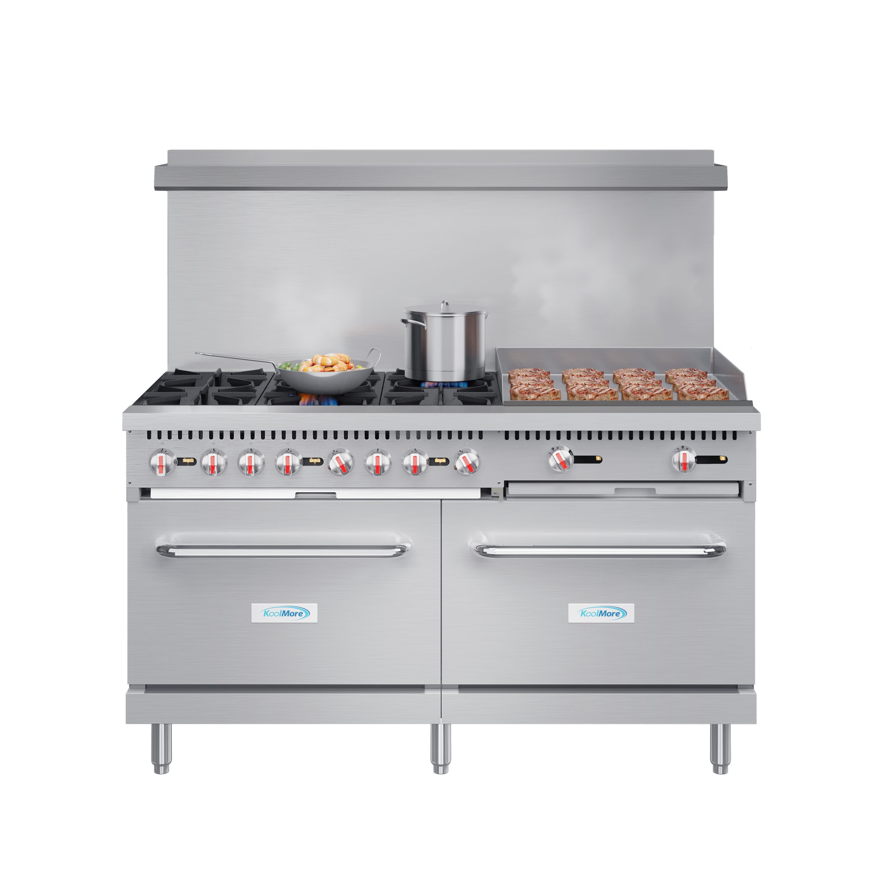 KoolMore LOW-KM-CRG60-NG 60-in 6 burners 5.5-cu ft / 5.5-cu ft Freestanding Double Oven Gas Range ( Stainless steel )
