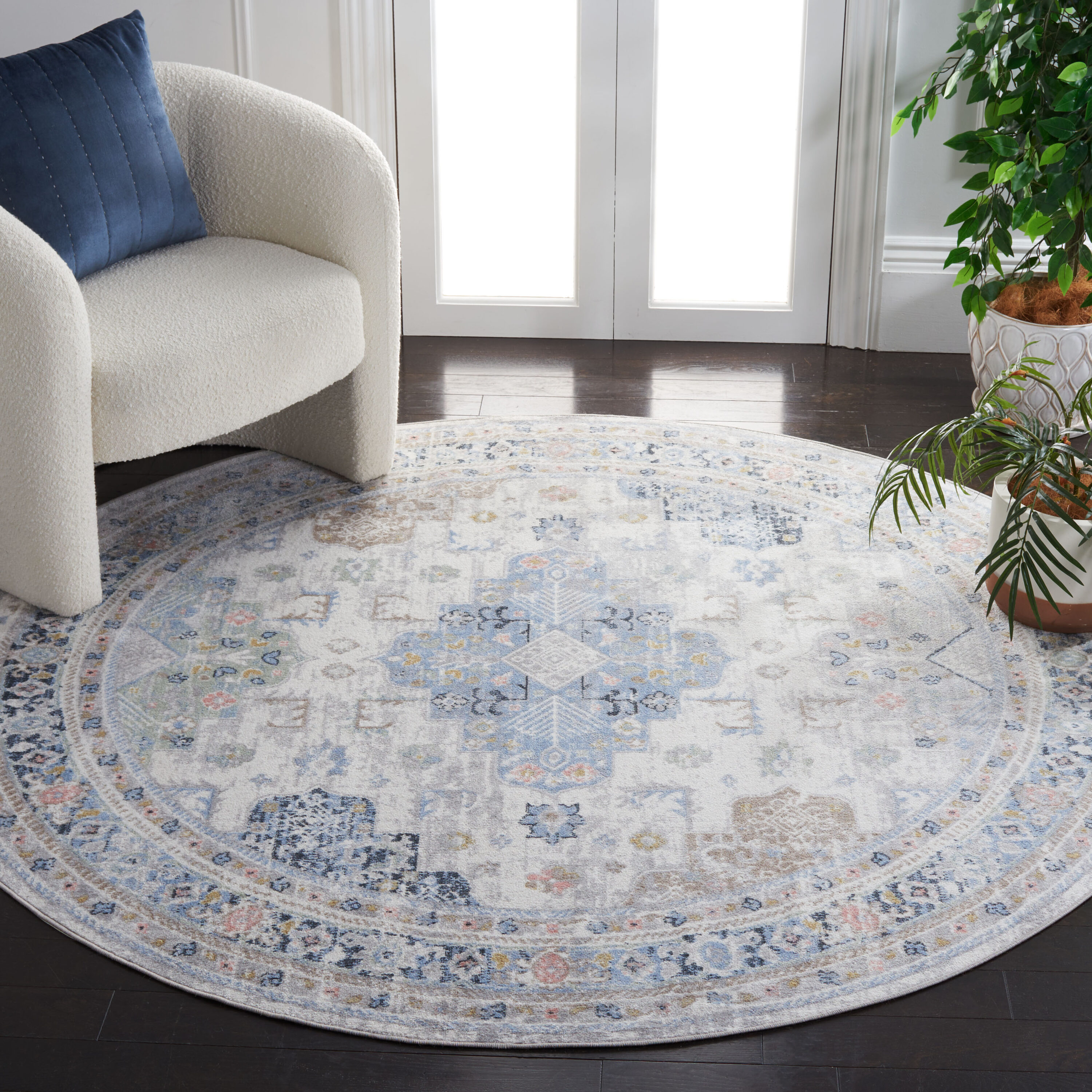 Safavieh BAY116F-7R Bayside 7 x 7 (ft) Polyester Gray/Blue Round Indoor Border Machine washable Area rug