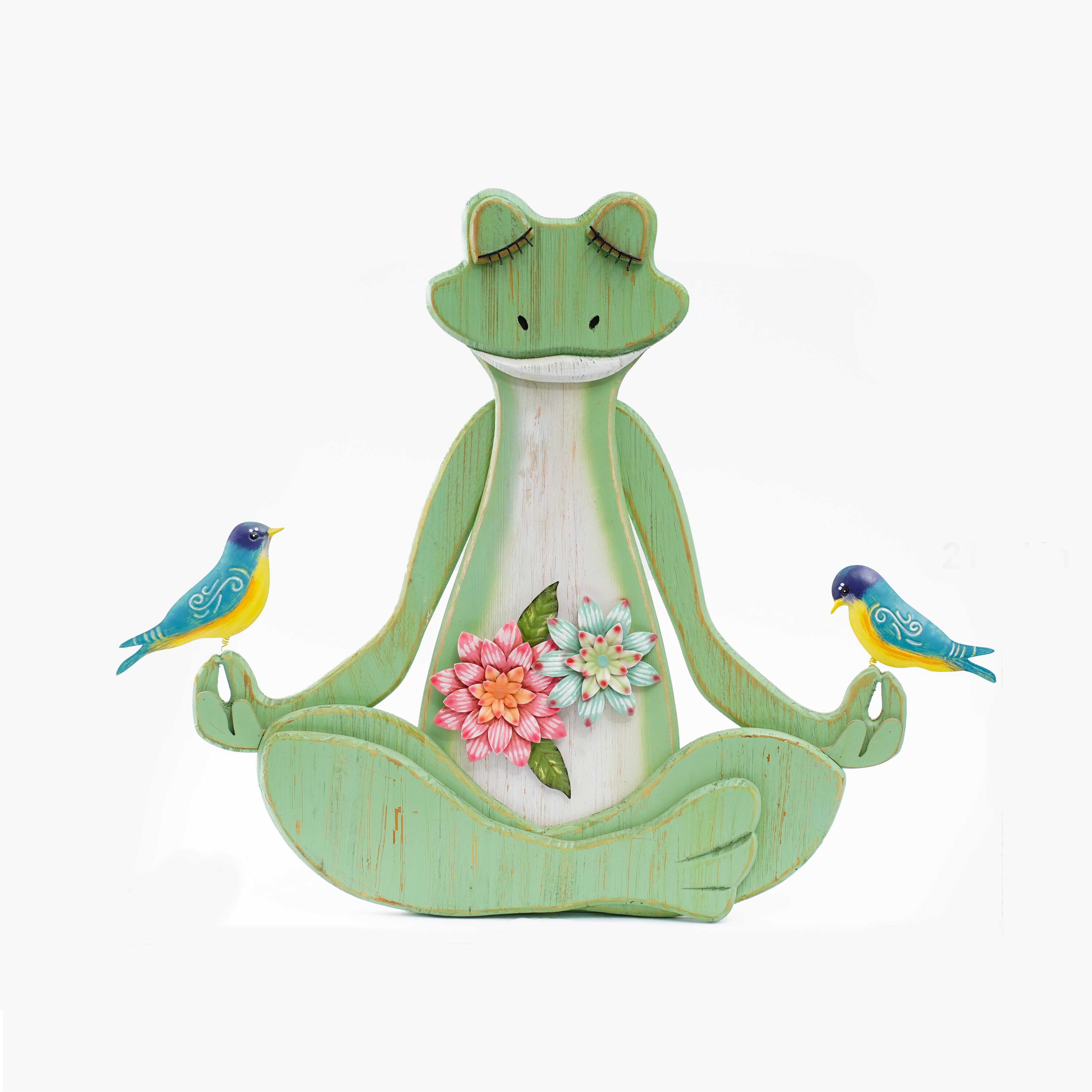 Style Selections 68016043 21.85-in H x 26.25-in W Green Frog Garden Statue