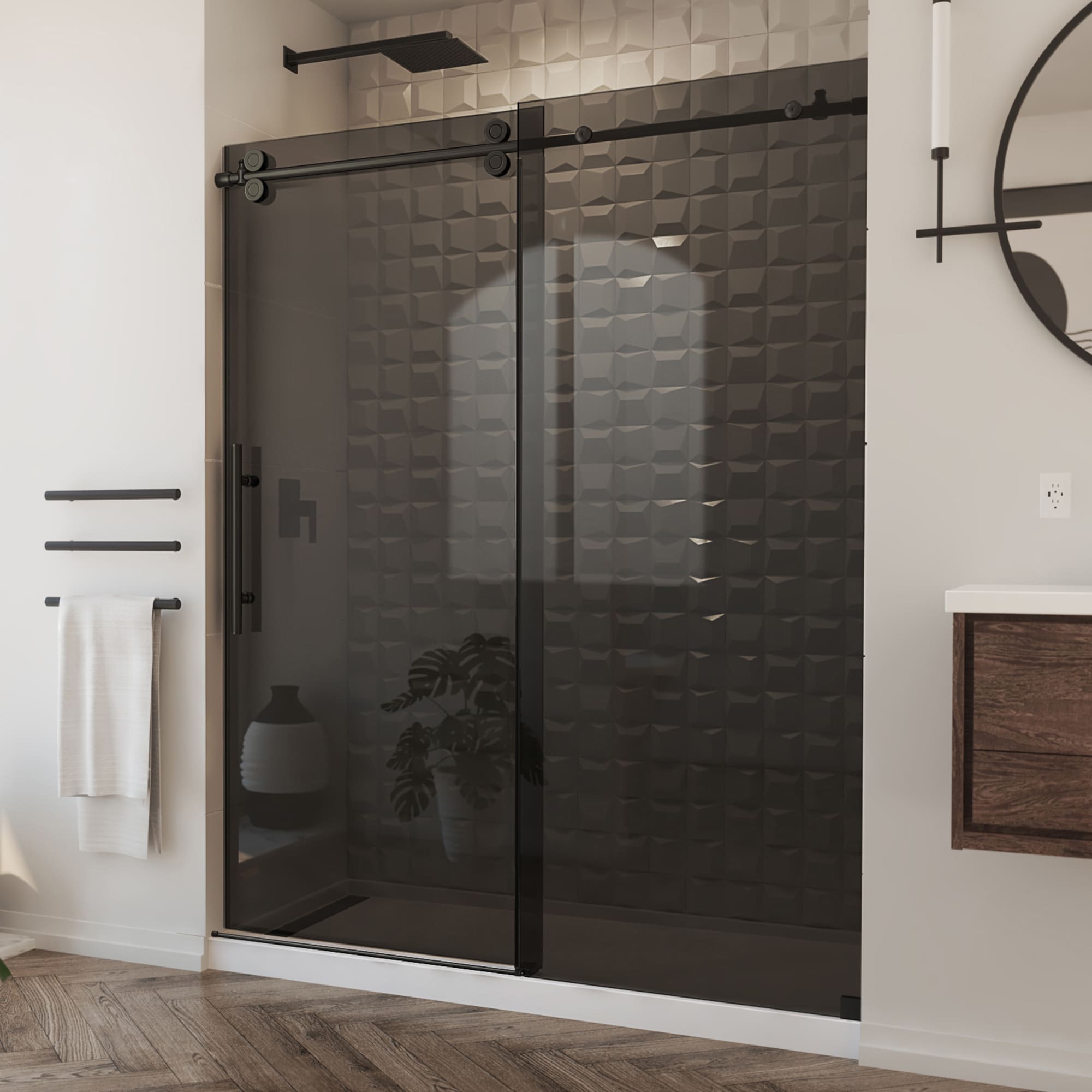 DreamLine Enigma-XO Satin Black 56-in to 60-in x 76-in Frameless Sliding  Shower Door in the Shower Doors department at
