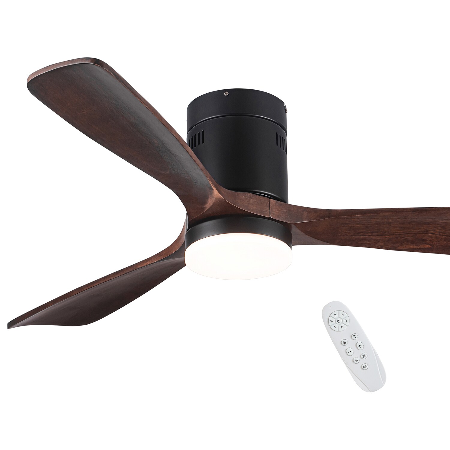 WELLFOR 52-in Brown LED Indoor Flush Mount Ceiling Fan with Light ...