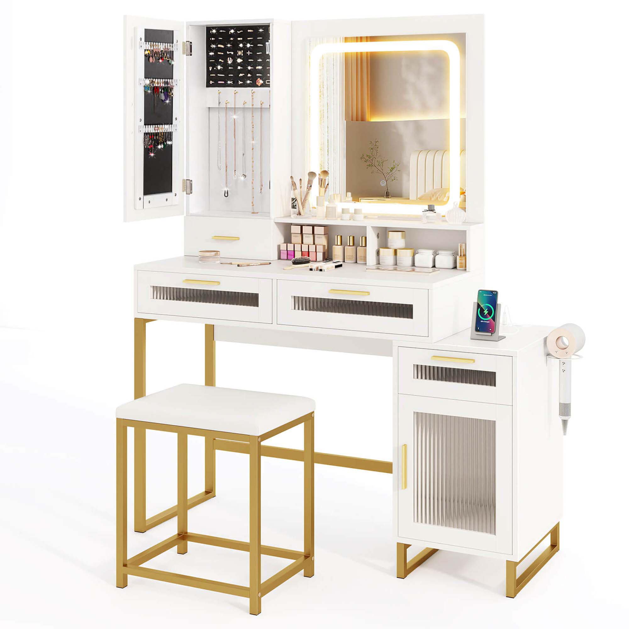 Costway HCST05210 15.5-in White Makeup Vanity