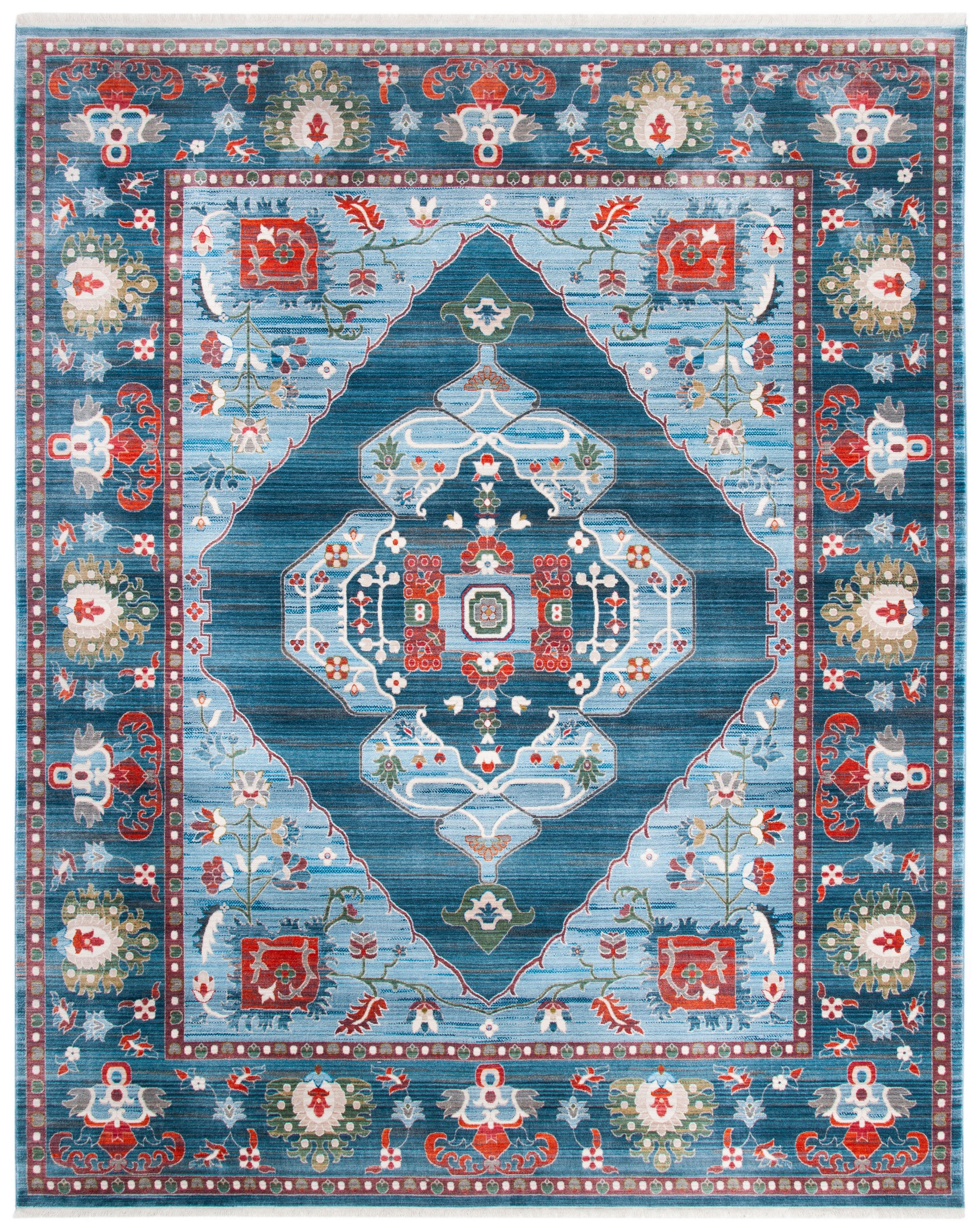 Blue and Light Blue Floral Persian 8' x 10' Synthetic Rug