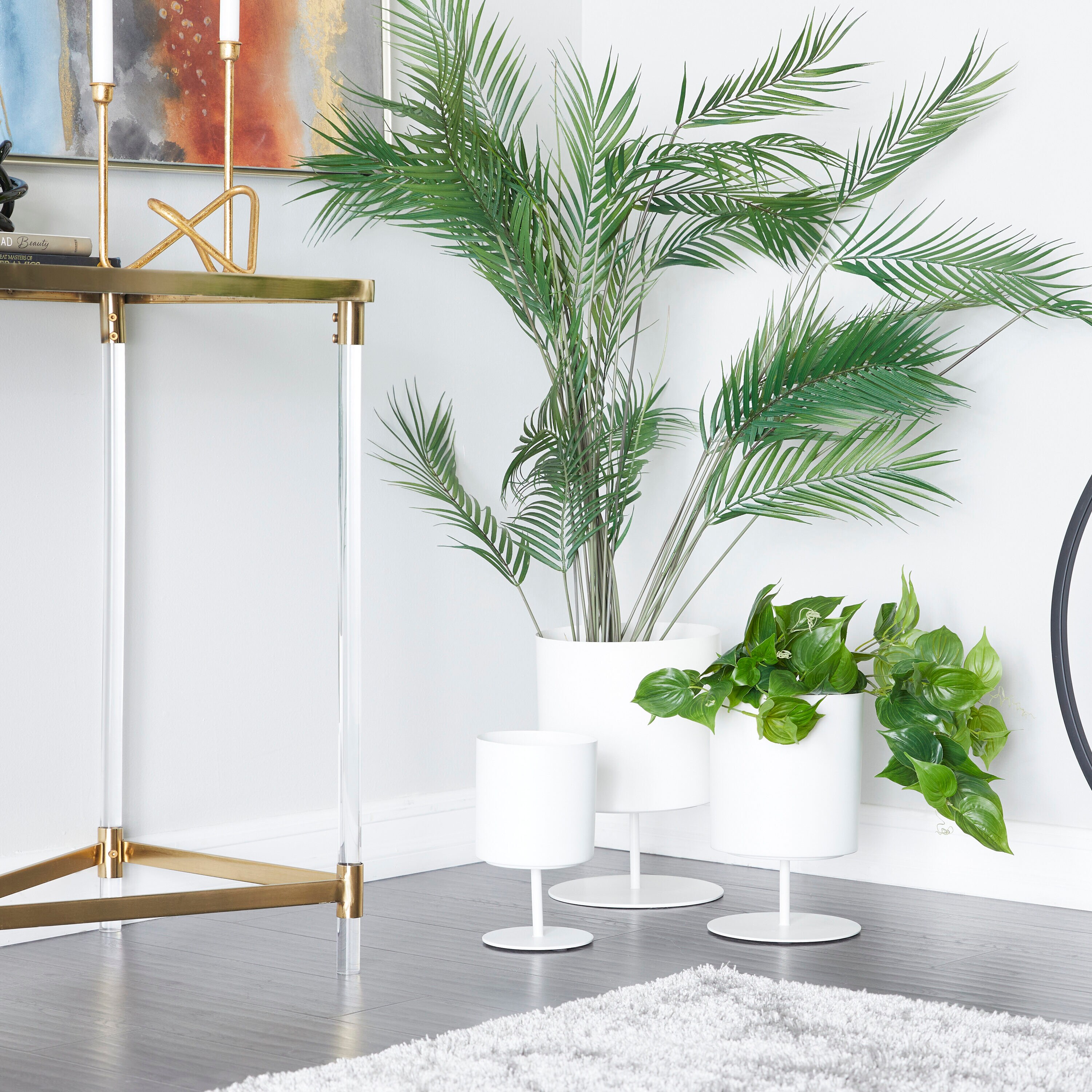 The Novogratz 89918 3 -Pack Round 10.0-in W Medium White Metal Contemporary/Modern Indoor Planter Stand Included