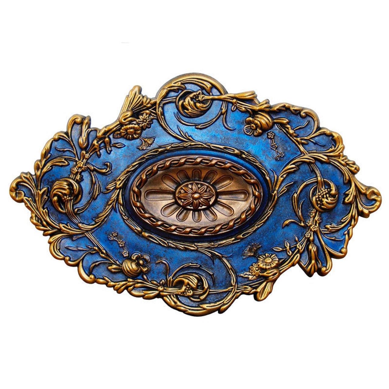 From Plain to Beautiful in Hours CCMF-094-INT-LL Blue Diamond 20-in W x 30.5-in L Architectural Antique Bronze, Olympic Gold, Venetian Blue Polyurethane Ceiling Medallion