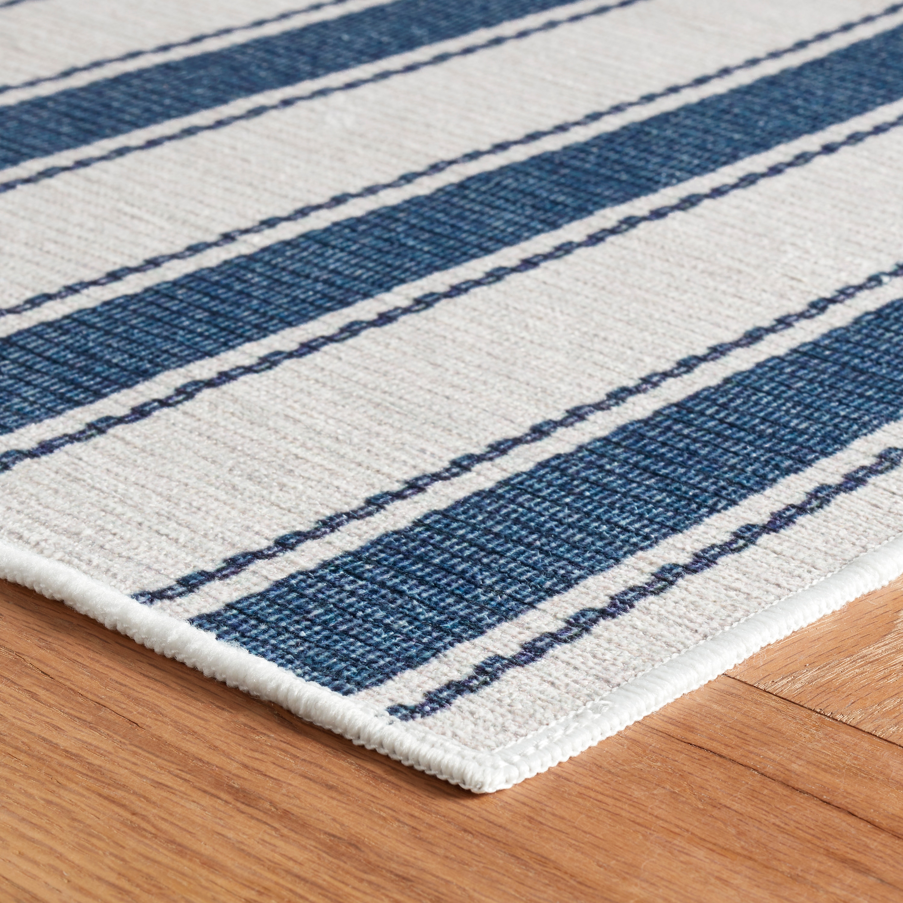 Blue and White Striped Washable Rectangular Rug 2' x 3'
