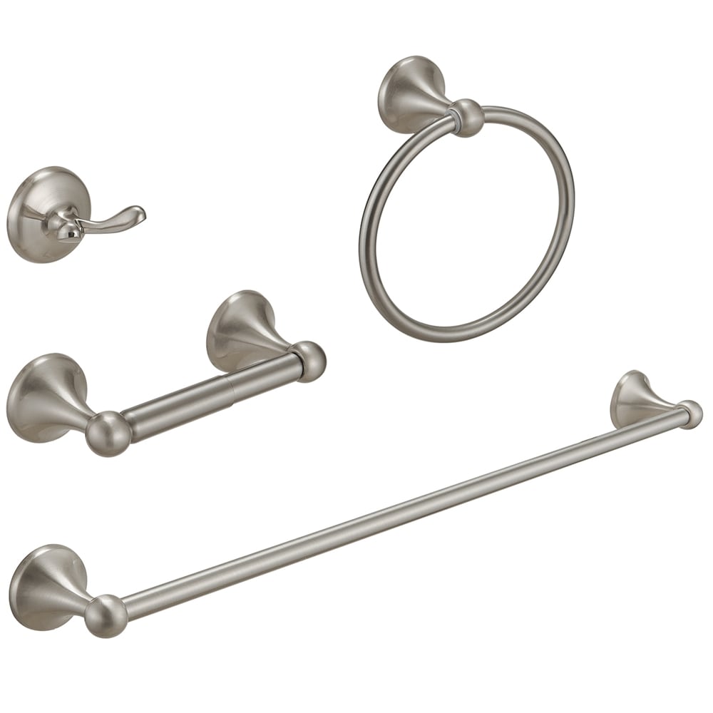 BWE TBS001-4-N 4 -Piece Urban Stream Brushed Nickel Decorative Bathroom Hardware Set Towel Bar, Toilet Paper Holder, Towel Ring ,Robe Hook Included