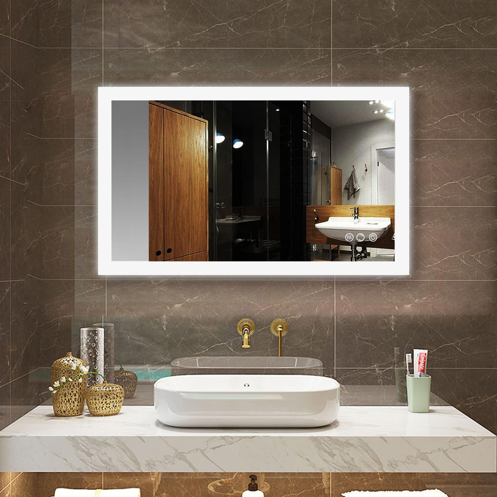 CASAINC CV-W54326745 40-in x 24-in Polished Frameless Rectangle Dimmable Lighted Fog Free Bathroom Vanity Mirror ( LED Lighted Mirror )