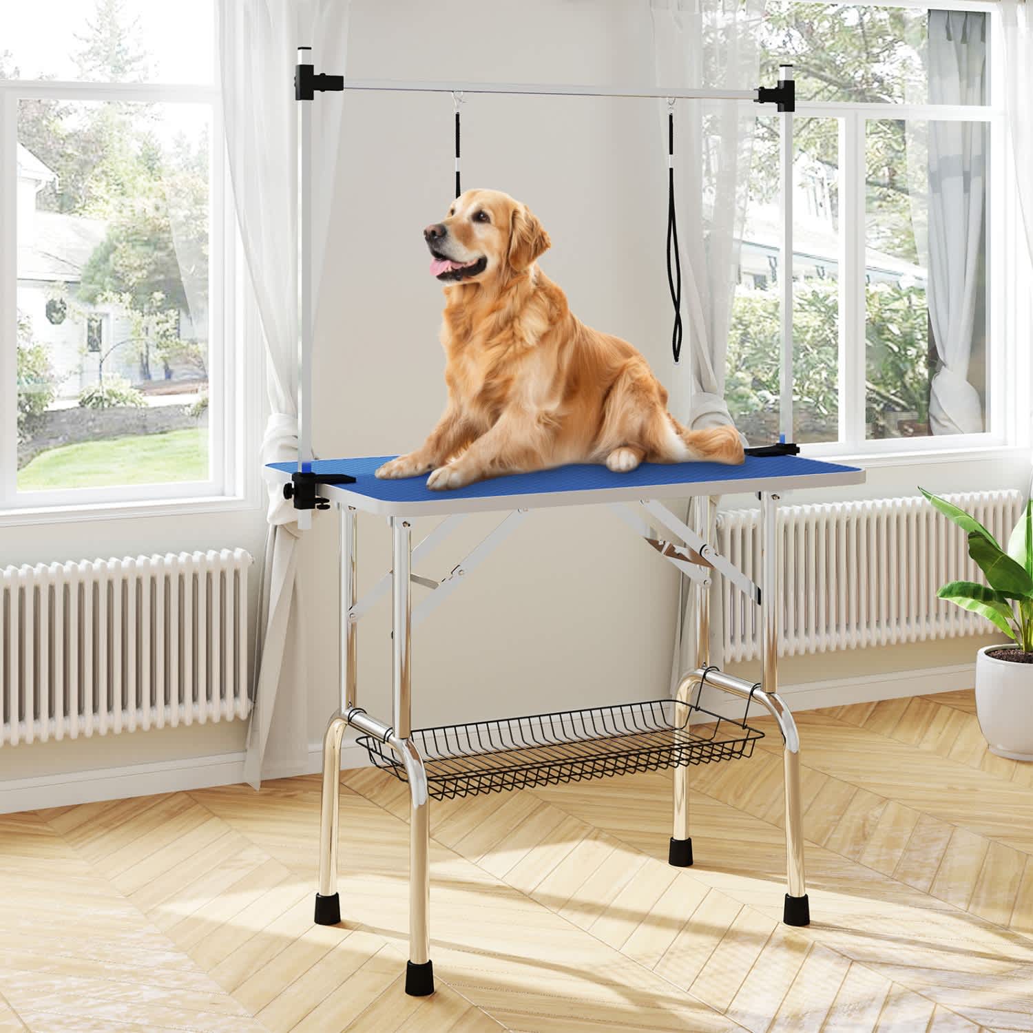 Dog Grooming Table Adjustable and Foldable with Arm Noose Mesh Tray