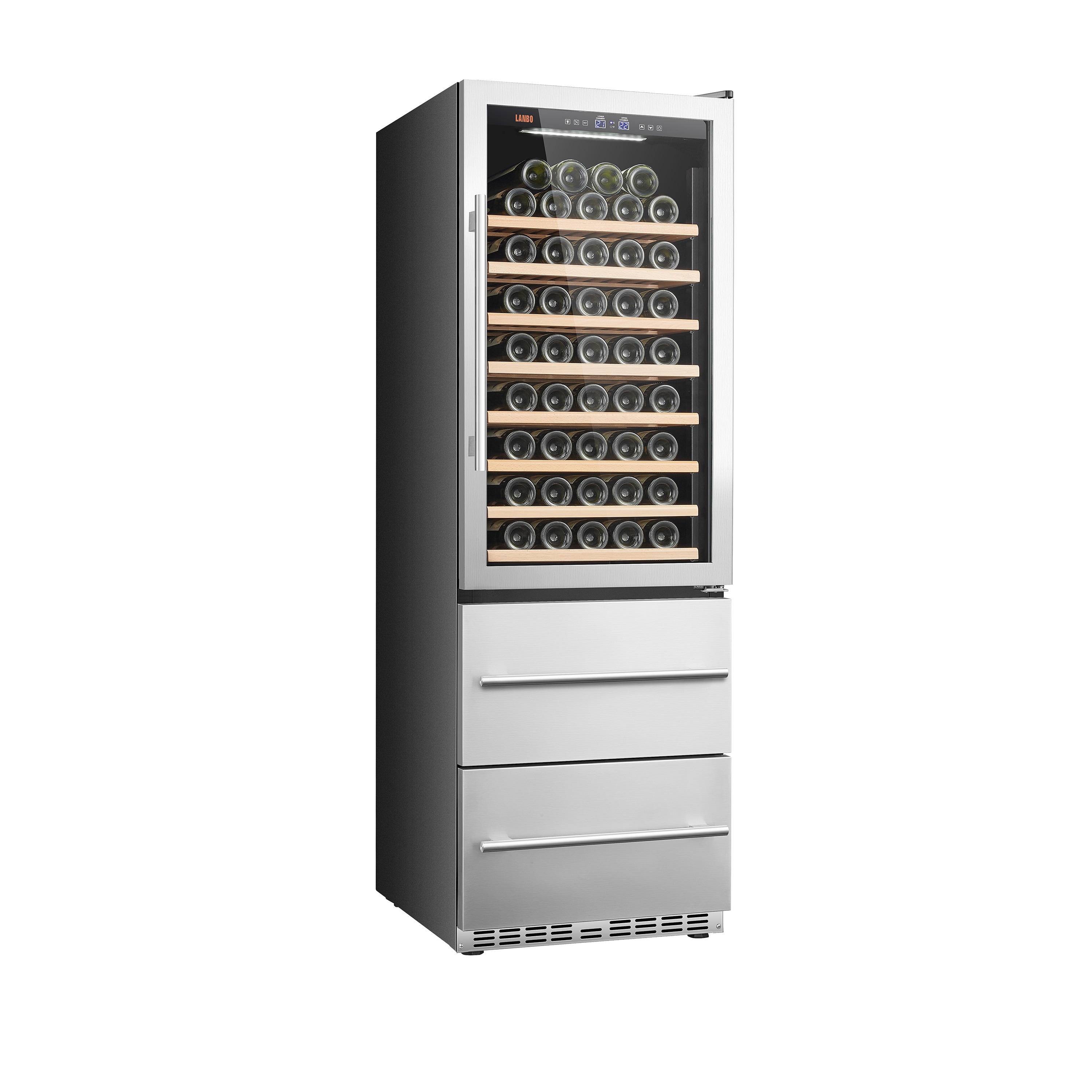 LANBO LW168TS 23.4-Inches W 97 -Bottles Black, Stainless steel Dual Zone Cooling Built-in/Freestanding Indoor Wine Cooler
