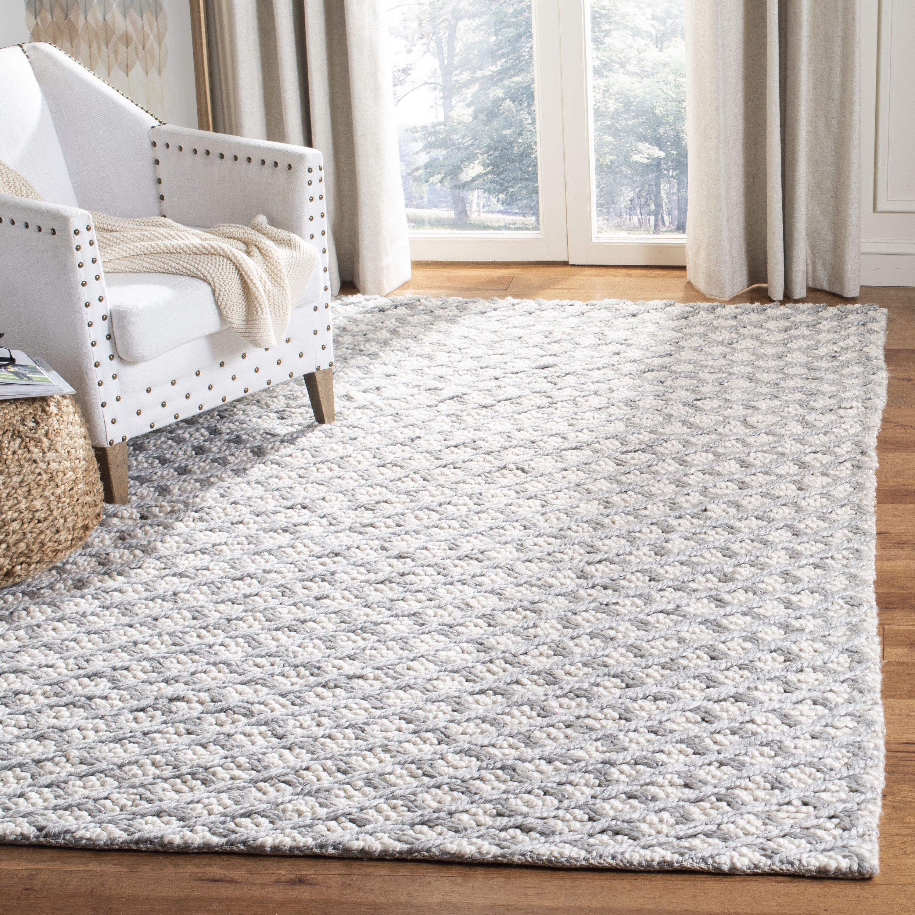 Safavieh NAT404G-3 Natura Jasper 3 x 5 (ft) Synthetic Silver/Ivory Rectangular Indoor Trellis Coastal Throw rug
