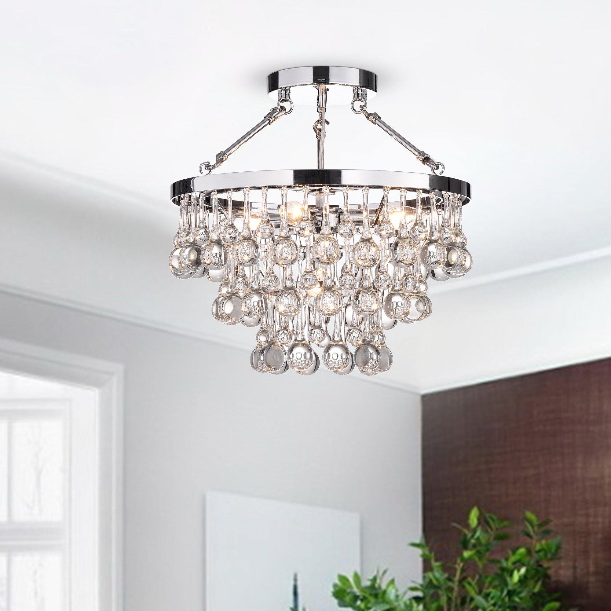 KINWELL BSC-GS015-SR Flush mount with crystal 5 -Light 16.1-in Gloss Chrome Semi Flush Mount Light