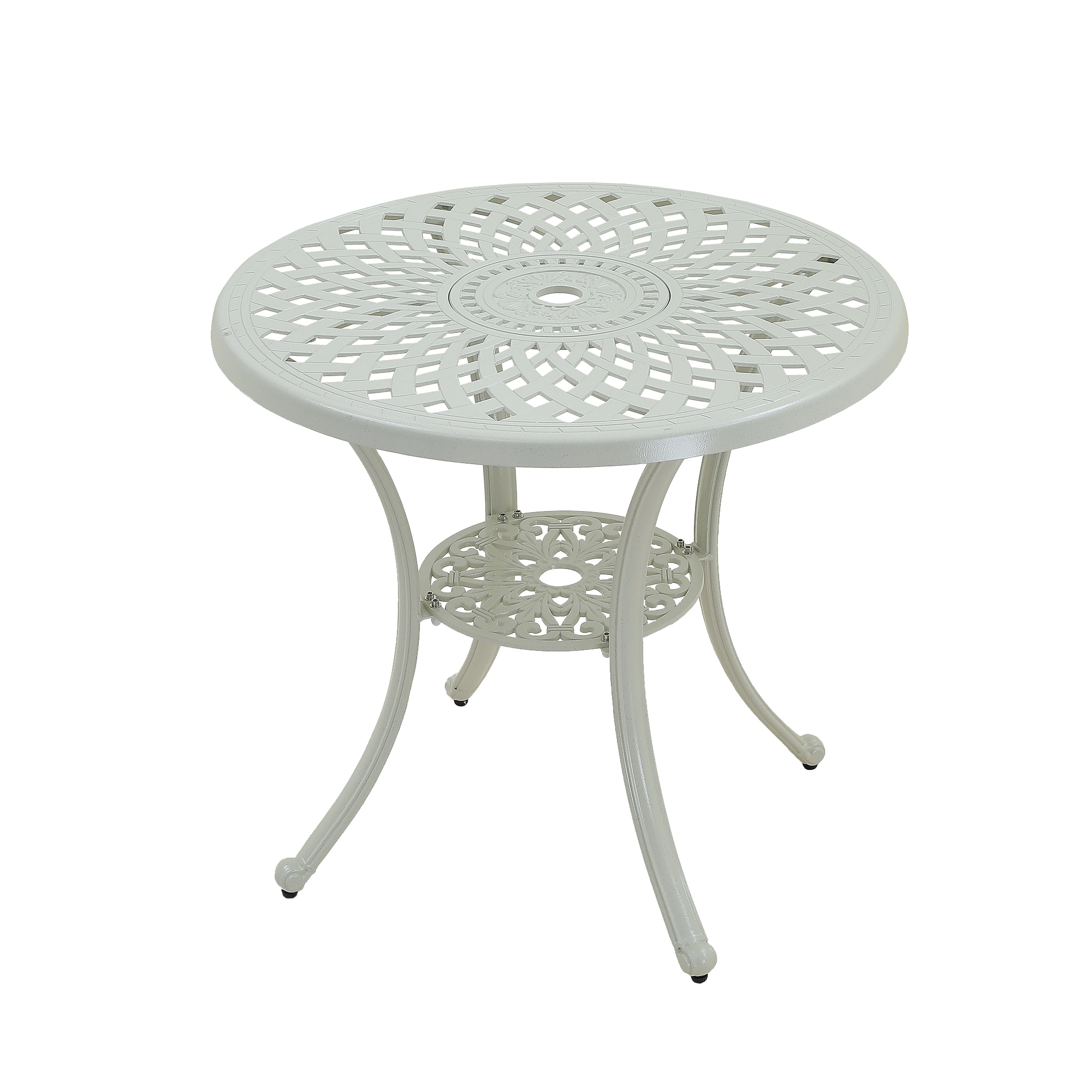 Mondawe MO6058T-WH Cast Aluminum Round Outdoor Bistro 31-in W x 31-in L with Umbrella Hole
