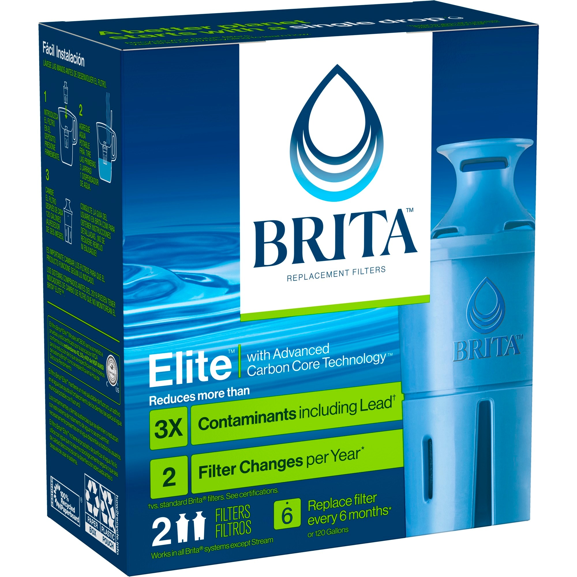 Brita Longlast+ Filtro de agua, filtros de repuesto Longlast+ para jarra y  dispensadores, 3 unidades