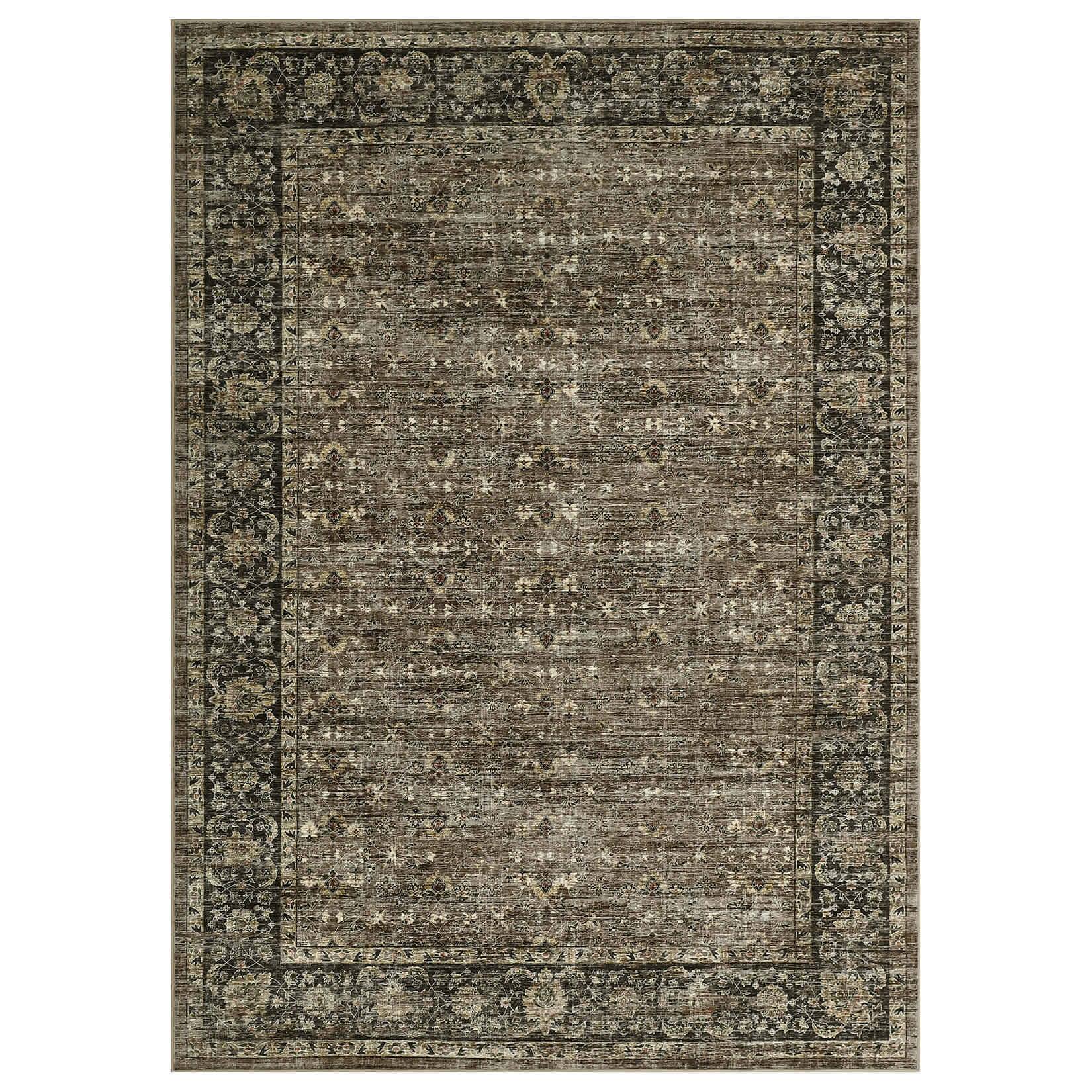 Qeetex SUNNY-PHK-365RLM8B 5 x 7 ft Taupe Polyester Rectangular Bedroom Living Room Dining Room Vintage Oriental Distressed Floral Print Soft Non Slip Machine Washable Area Rug