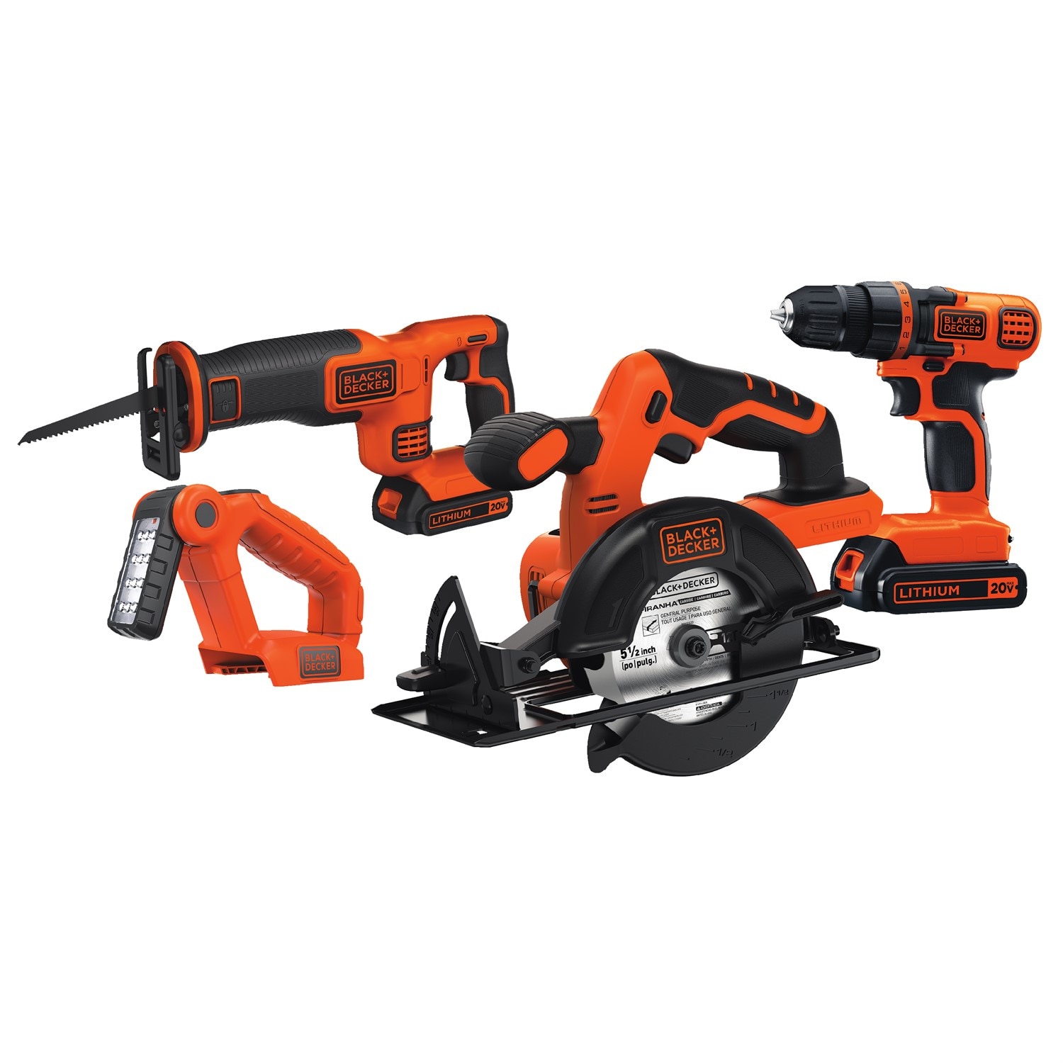 BLACK+DECKER 4-Tool 20-volt Power Tool Combo Kit Case (2 Li-ion Batteries Included and Charger Included)