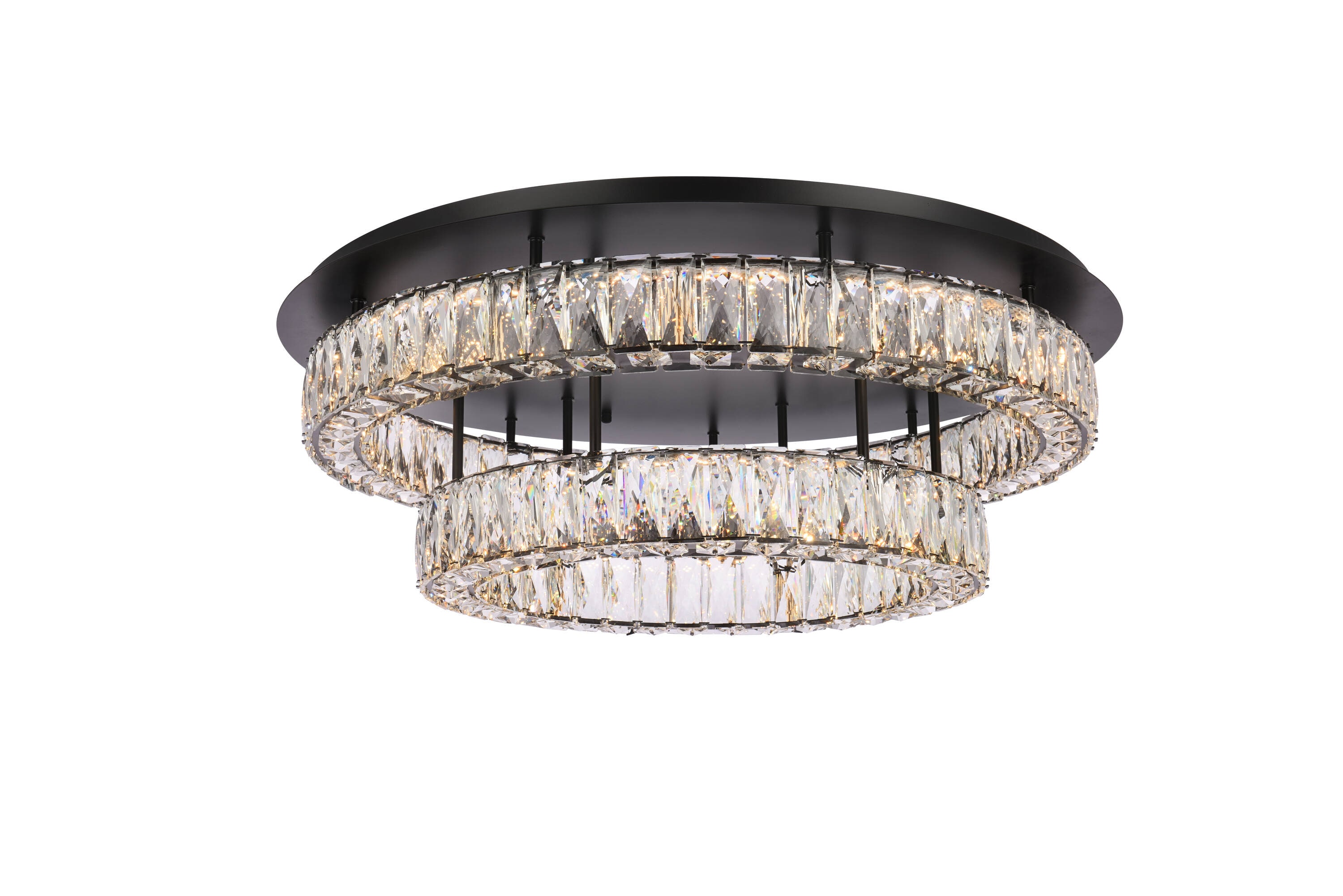 Monroe 30" Modern Black LED Flush Mount with Clear Crystals