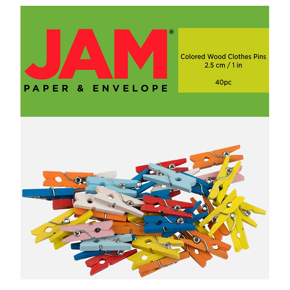 Jam Paper 40-Pack Wood Clothespins, 7/8-In, Assorted Colors | 230734407
