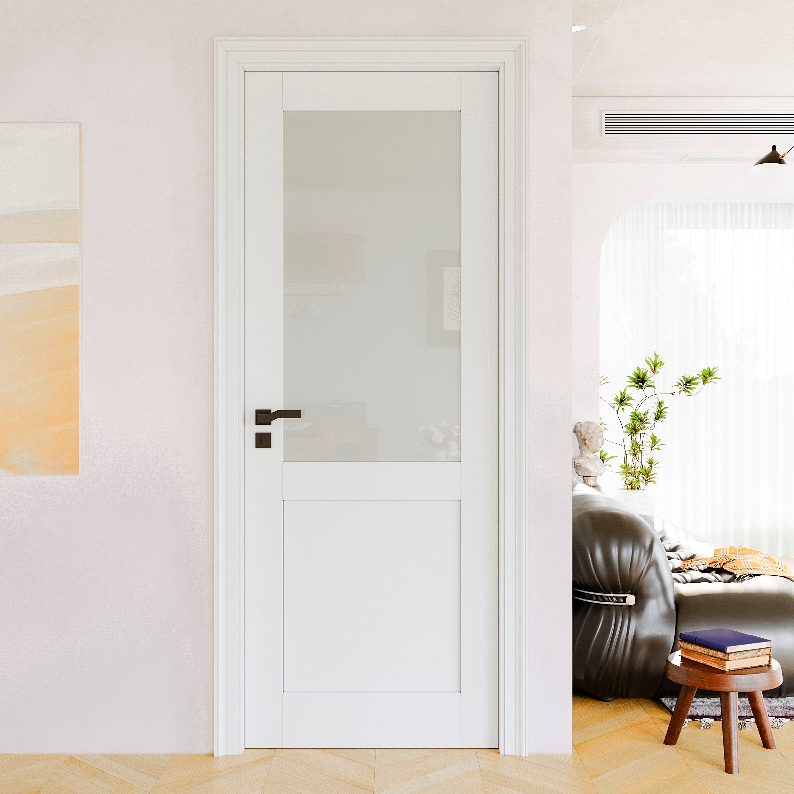 JUJUBON IN-SLABPKDS-BLXB-30 Traditional  30-in x 80-in White 1-panel Frosted glass Smooth Solid core Prefinished MDF Slab Door