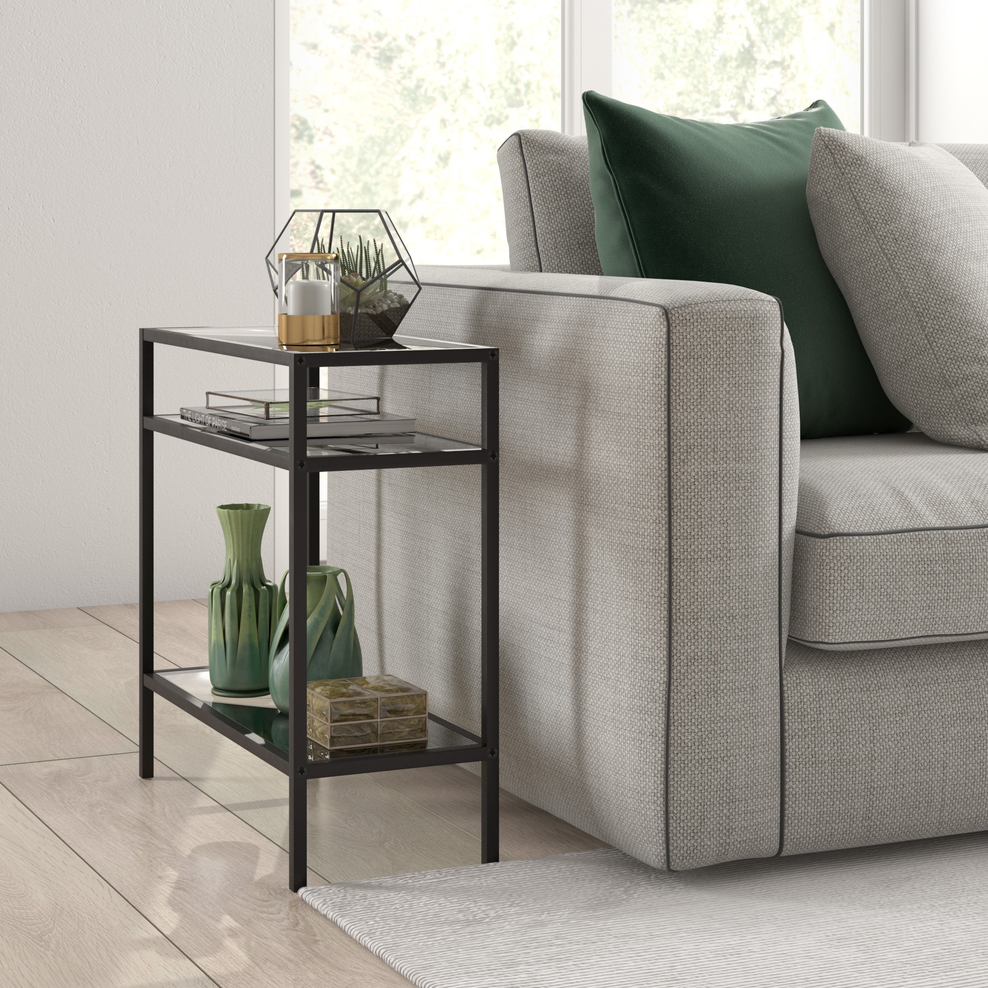 Hailey Home ST0477 Sivil 24.00-in W x 24-in H Blackened bronze Glass Square Casual End Table Assembly Required