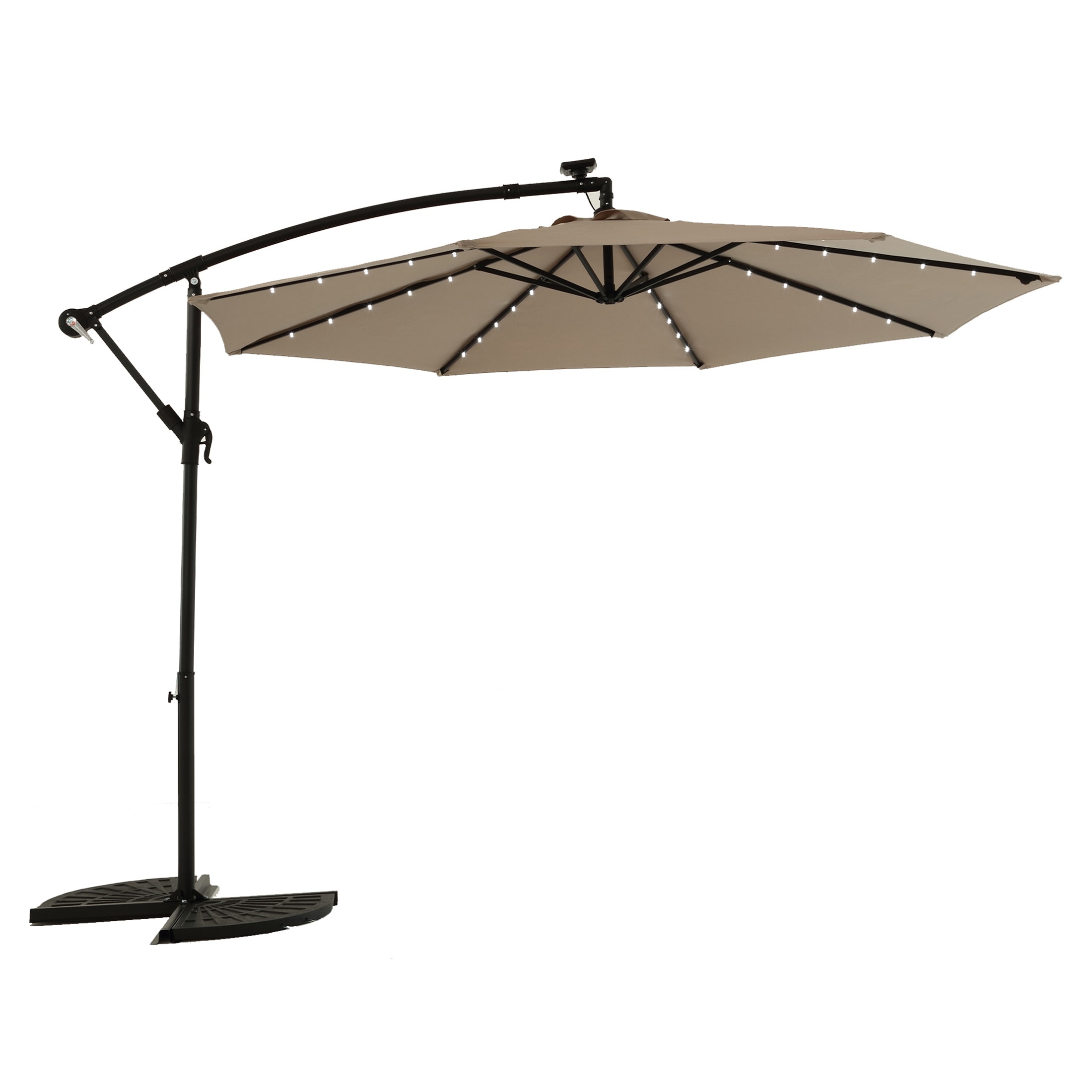 Damerin Z-PU11 9.7-ft Steel Brown Crank Market Patio Umbrella with Lights with Base