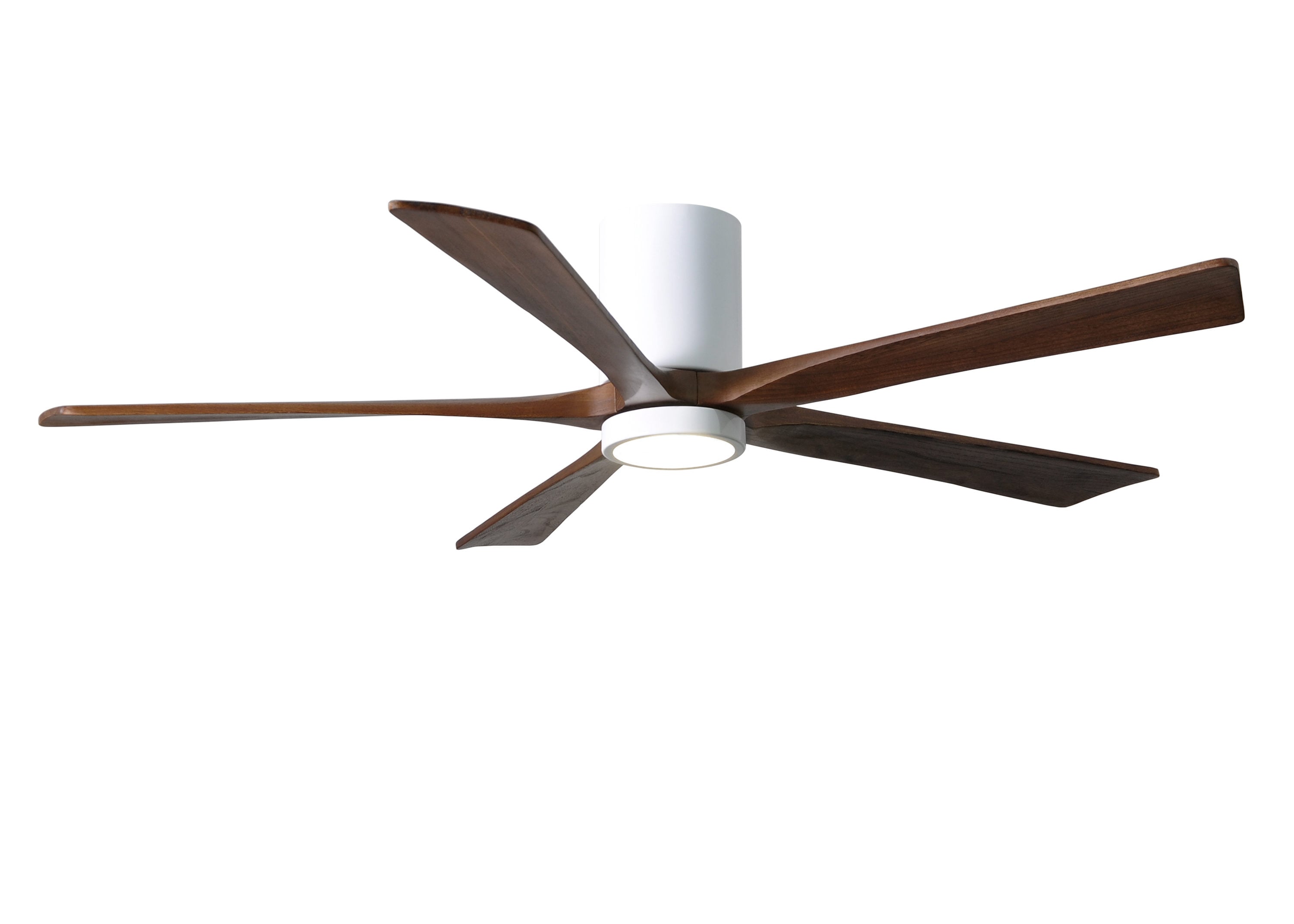 Matthews Fan Company IR5HLK-WH-WA-60 Irene-HLK 60-in Color-Changing Integrated LED Outdoor Flush Mount Gloss White with Walnut Tone Blades Ceiling Fan With Light - Remote Included ( 5 -Blade )