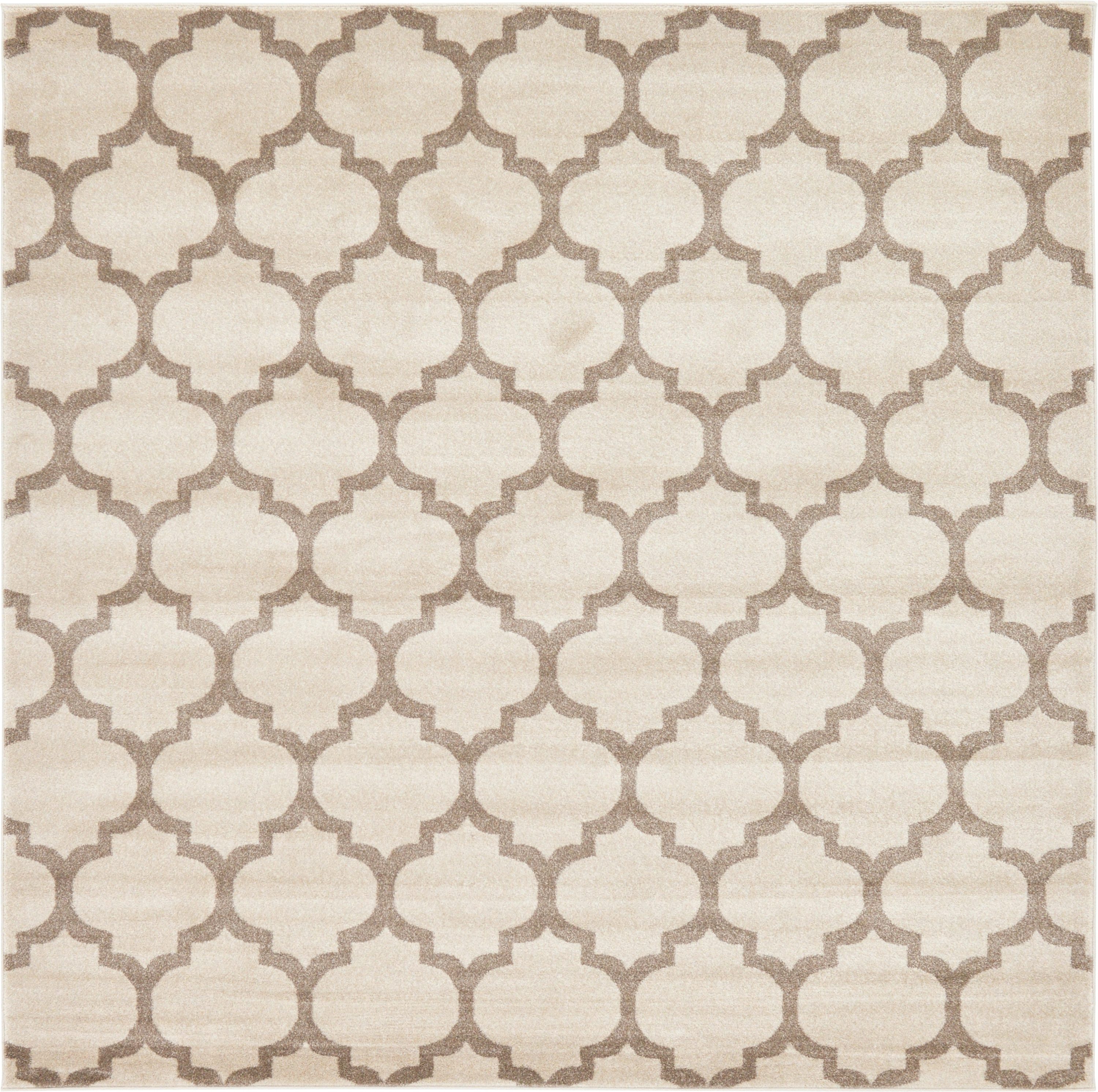 Unique Loom 3128554 Philadelphia Trellis 8 x 8 (ft) Loomed Polypropylene Beige and Light Brown Square Indoor Geometric Industrial Area rug