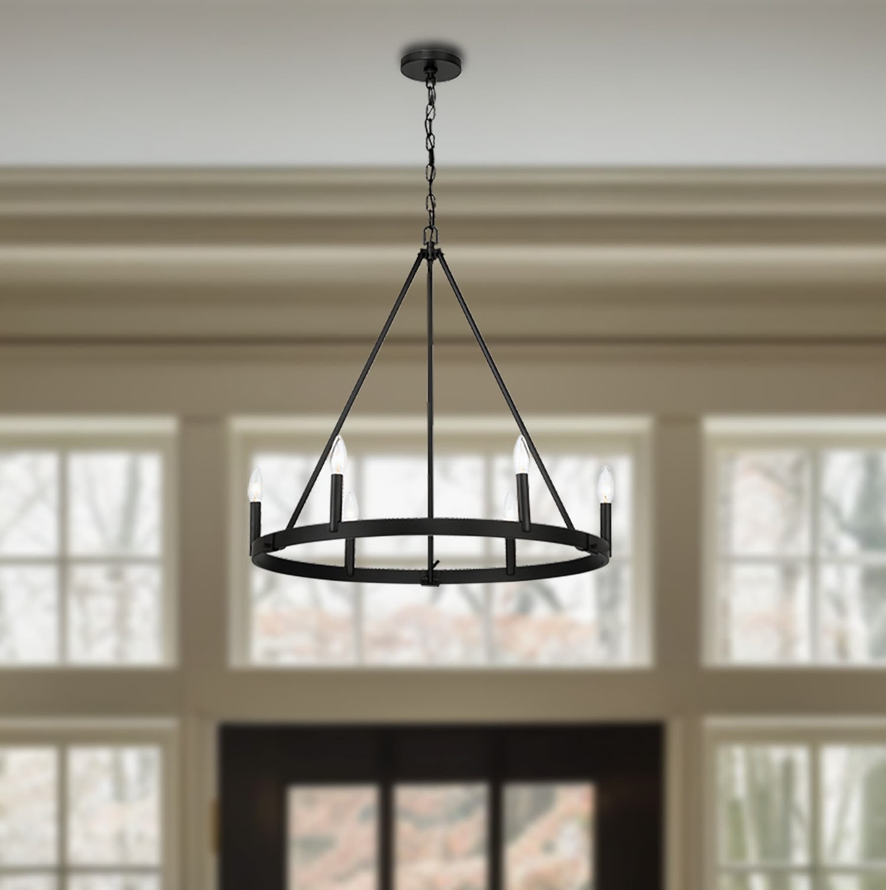 Minka Lavery Dutton 6 -Light Matte Black Bare bulb Steel Chandelier