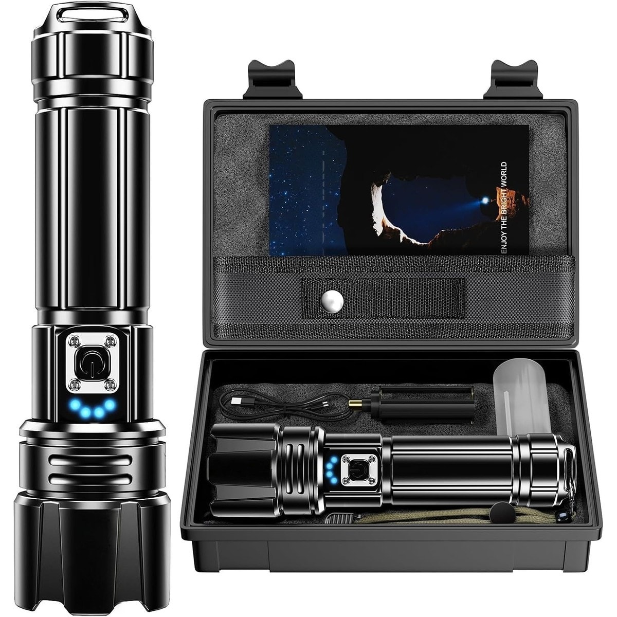 LIUSXAQI  20000 Lumens Rechargeable LED Flashlight 30W Super Bright 5000ft Long Beam 12H Runtime USB Charging IP67 Waterproof for Camping Hiking Emergency